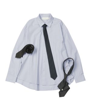 (TIE SET)Side Slit Oversized Cotton Shirt [LAVENDER]_SESH008LAVENDER