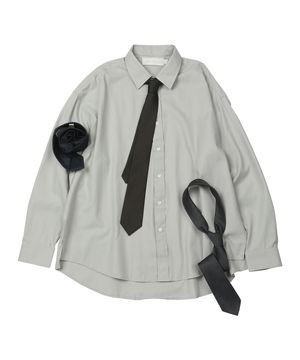 (TIE SET)Side Slit Oversized Cotton Shirt [GBEIGE]_SESH008GBEIGE