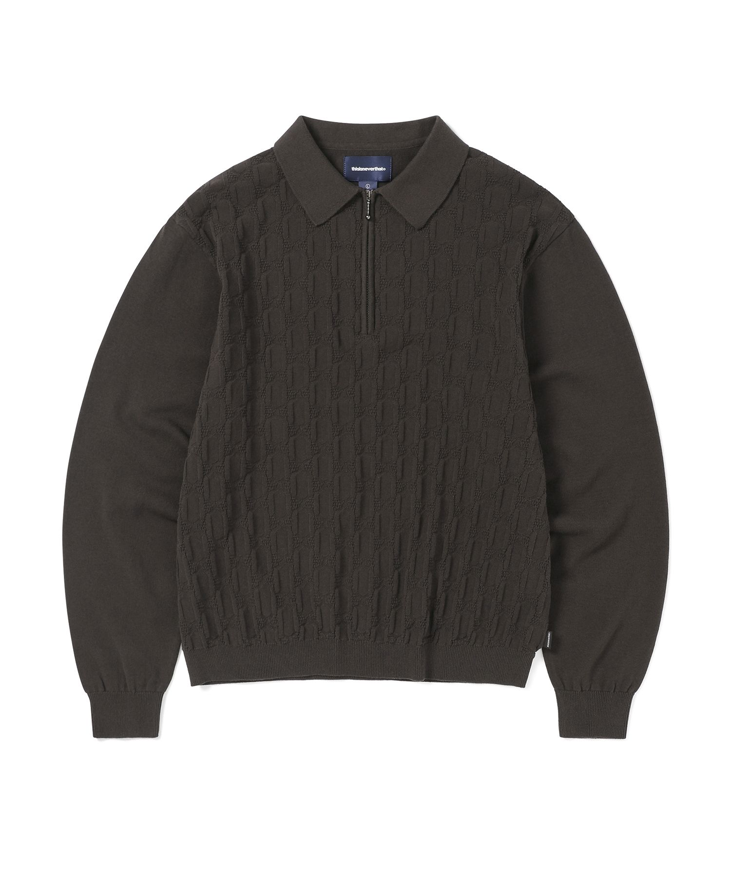 MUSINSA公式 | thisisneverthat Cable Knit Zip Polo Brown