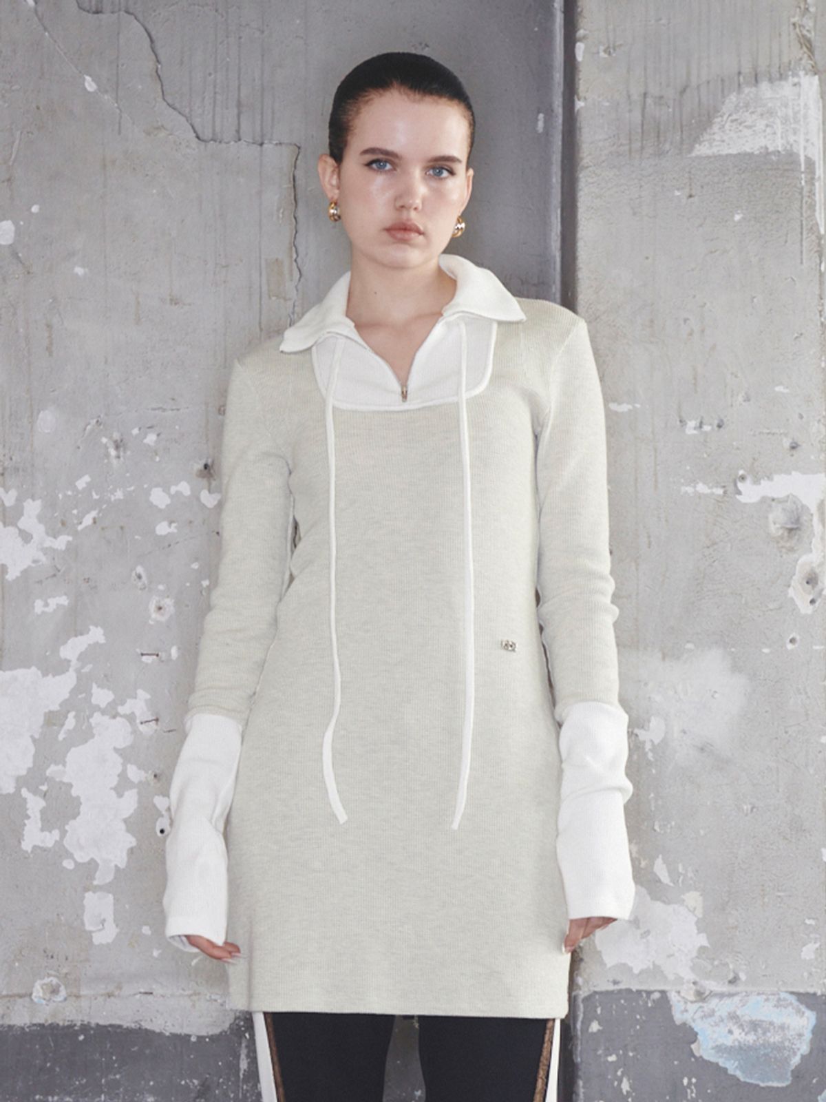 기준(KIJUN) Square Half Zip-up Dress Melange Oatmeal Off-White