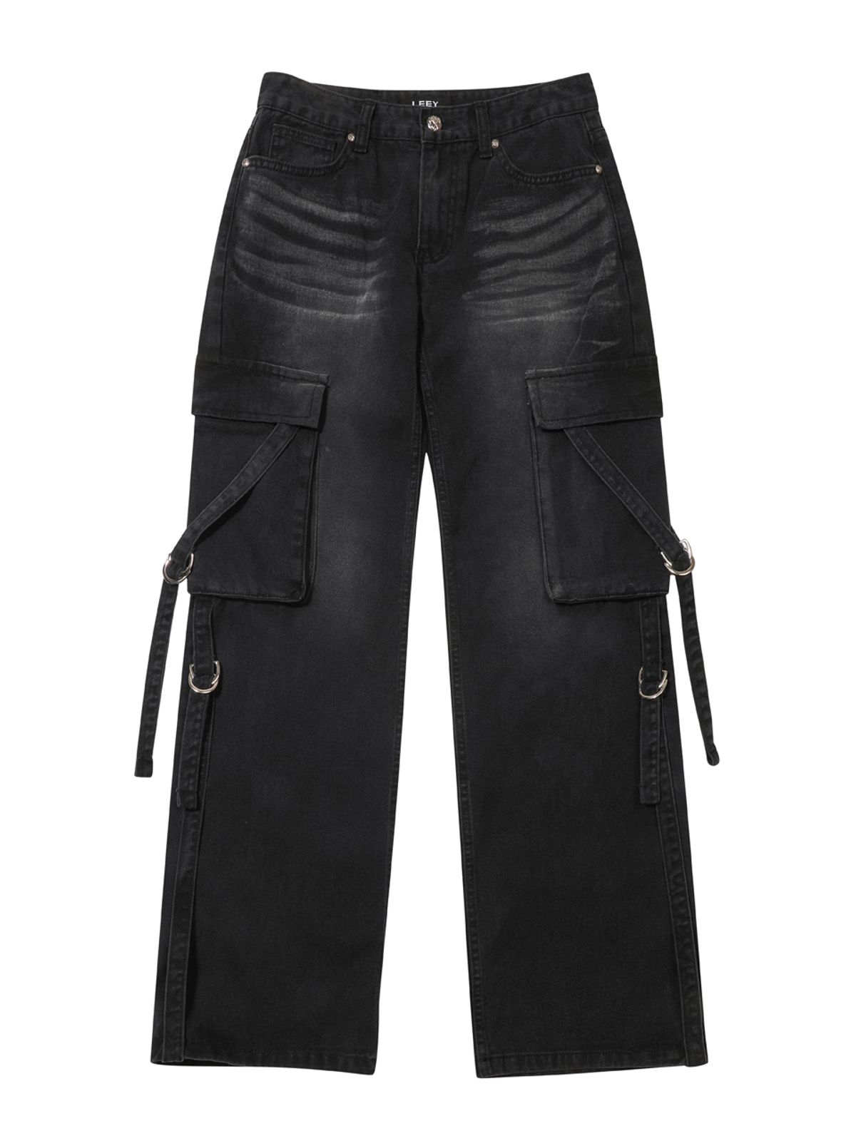 와이이이엘(YEEL) WASHING STRAP LOW-RISE DENIM PANTS BLACK