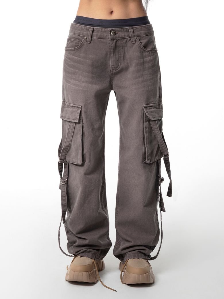 WASHING STRAP LOW-RISE DENIM PANTS DUST PINK