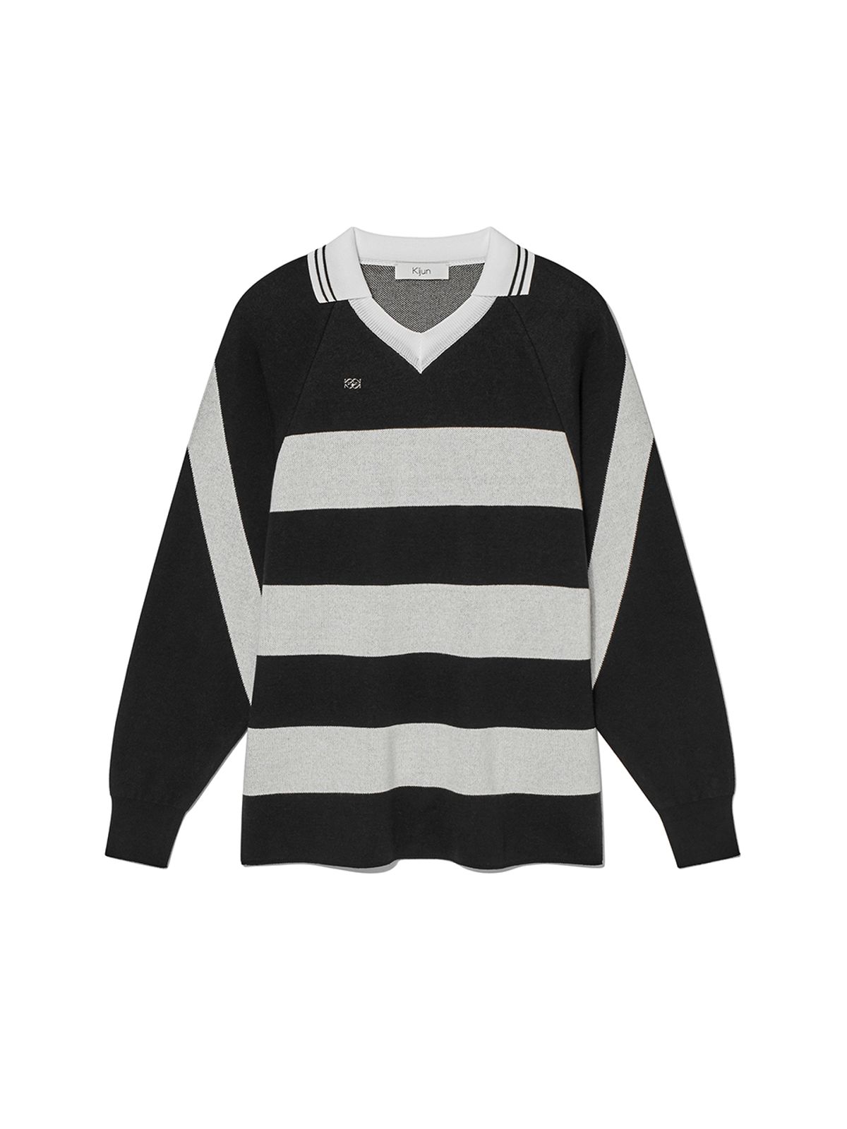 기준(KIJUN) Striped Knit Rugby Top UNISEX Black Cream