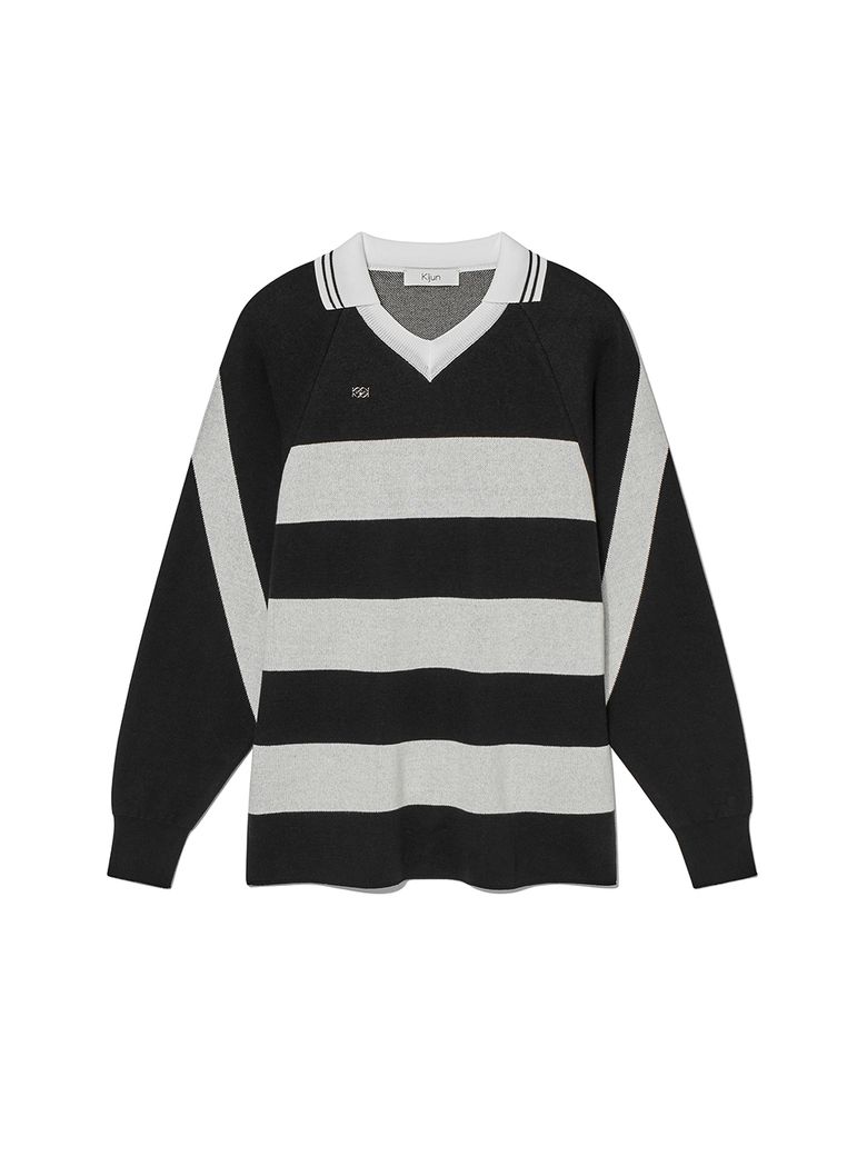 Striped Knit Rugby Top UNISEX Black Cream