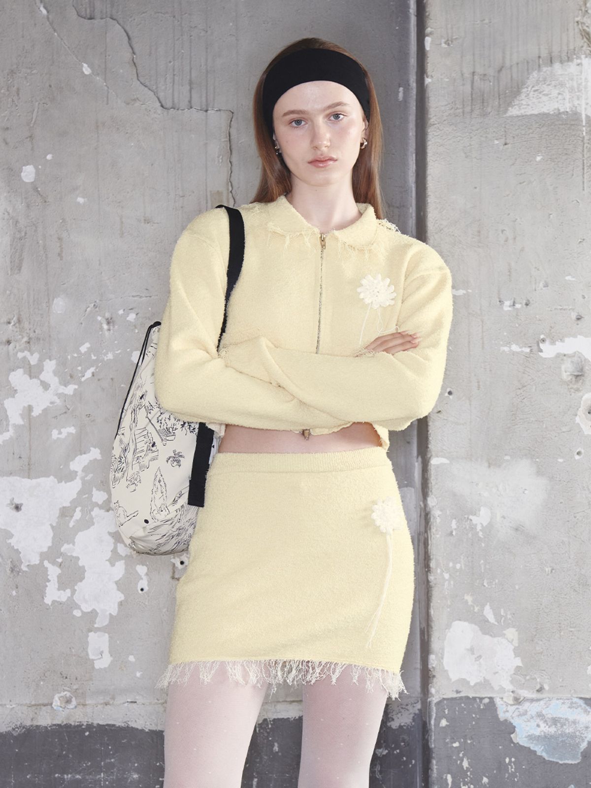 기준(KIJUN) Sun Crochet Knit Jacket Yellow