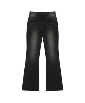 Western washed boots-cut denim pants - BLACK