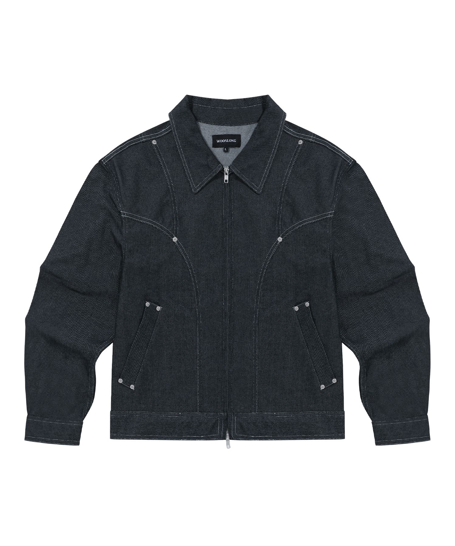 ジャケット WOOALONG Nonfade curve stitch denim jacket INDIGO WL241DJK0 MUSINSA公式 | WOOALONG Non-fade curve stitch denim jacket