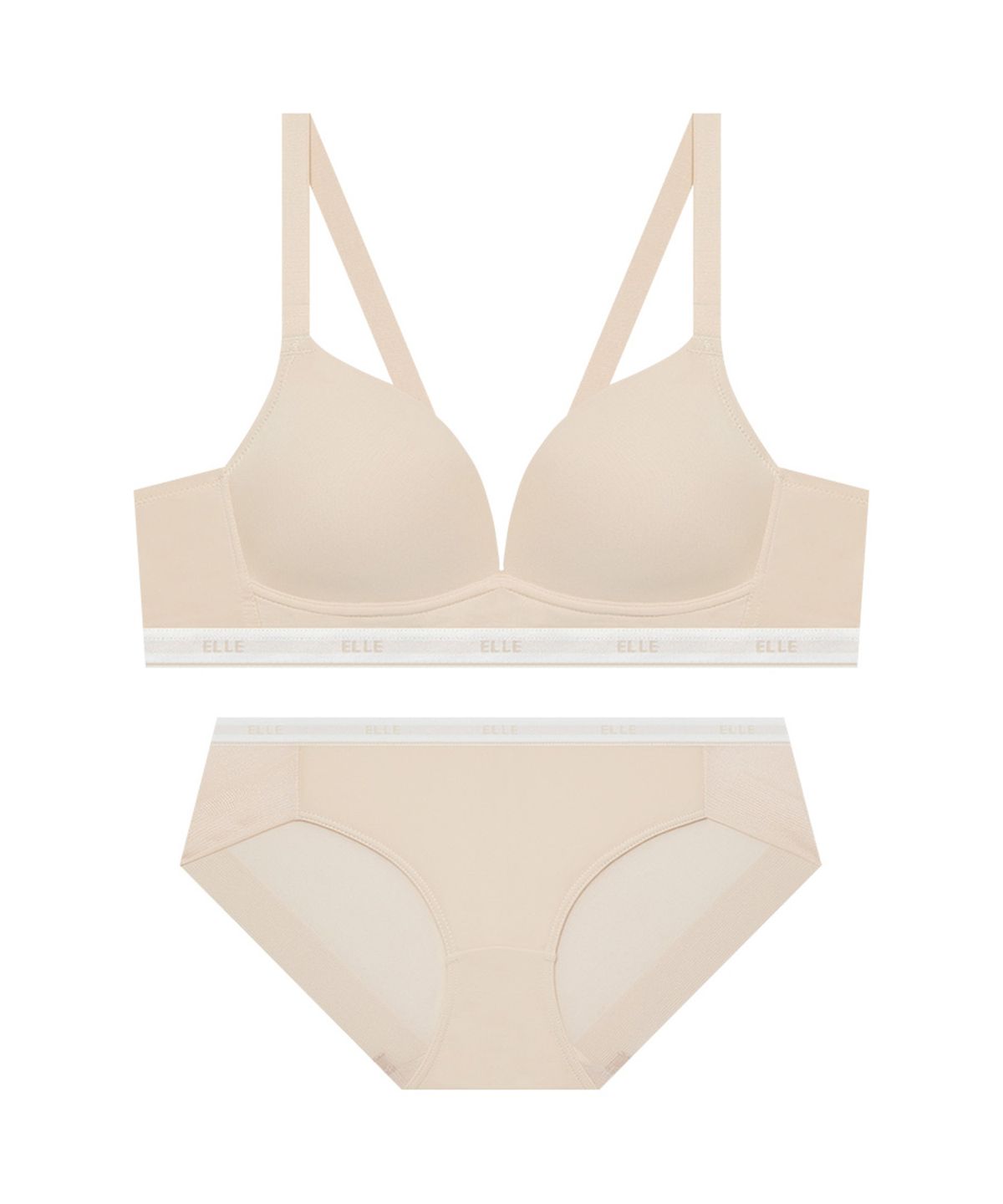 엘르이너웨어(ELLE INNERWEAR) 에어로쿨 컴포트핏 노와이어 브라 팬티 세트 - 스킨