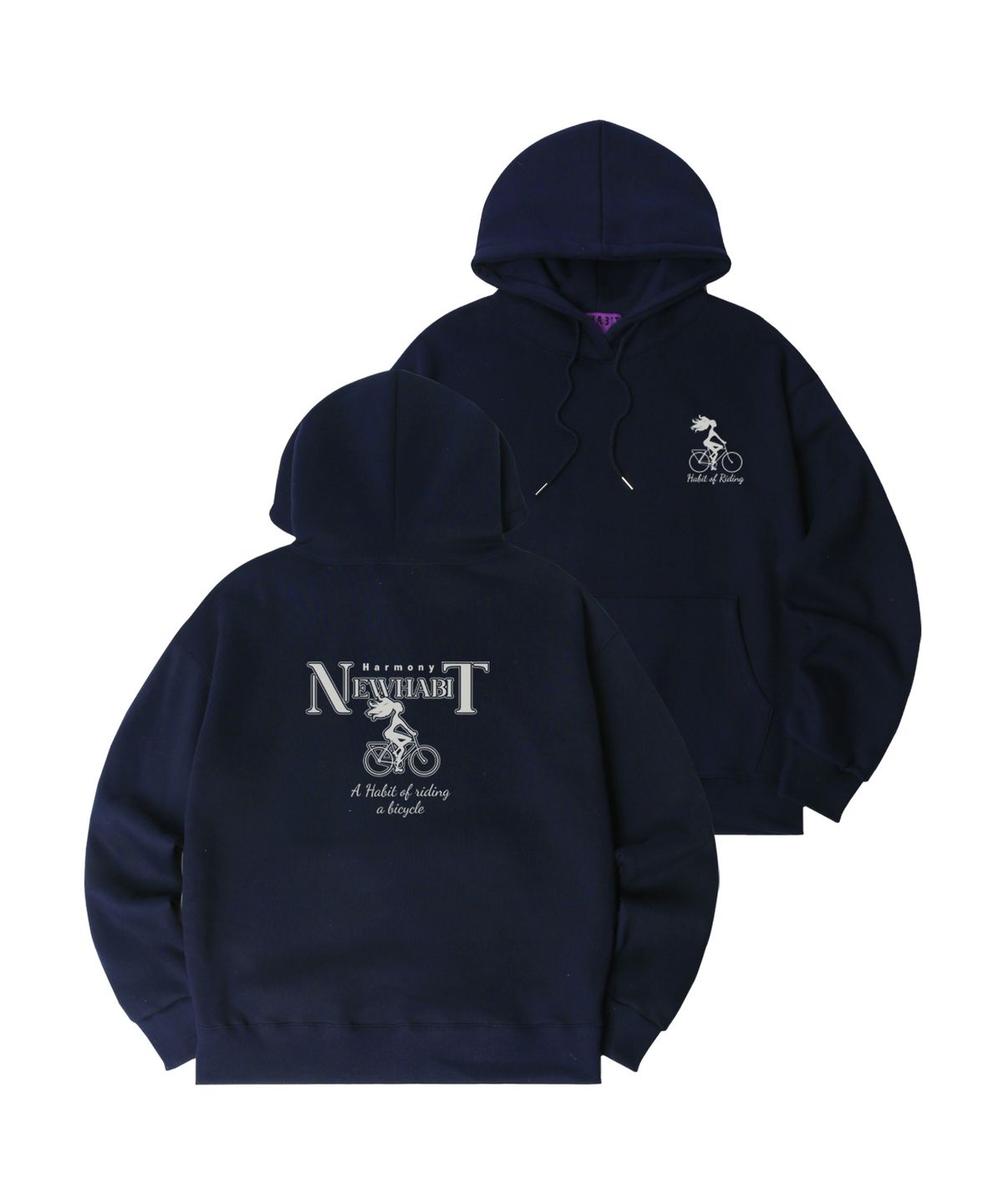 뉴해빗(NUHABIT) N/H HABIT OF RIDING 오버핏 기모 후드_네이비 (SOH4-4NH1198)