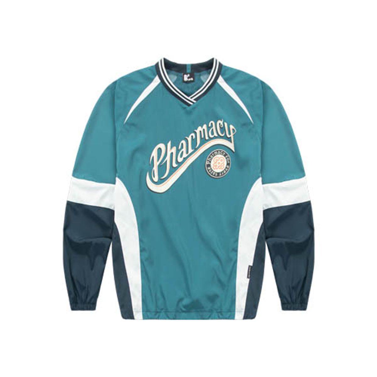 아웃 오브 트렁크(OUT OF TRUNK) TRUNK Pharmacy Print Logo V-neck Sweatshirt (Blue)