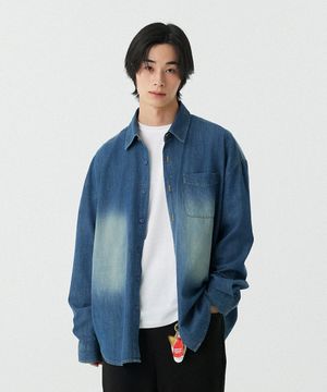 [M~4XL] 페이드 워싱 데님 셔츠_블루