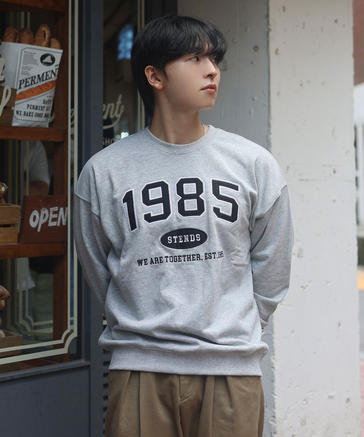 스탠즈(STENDS) [M~4XL] 오리지널 1985 크루넥_그레이-블랙