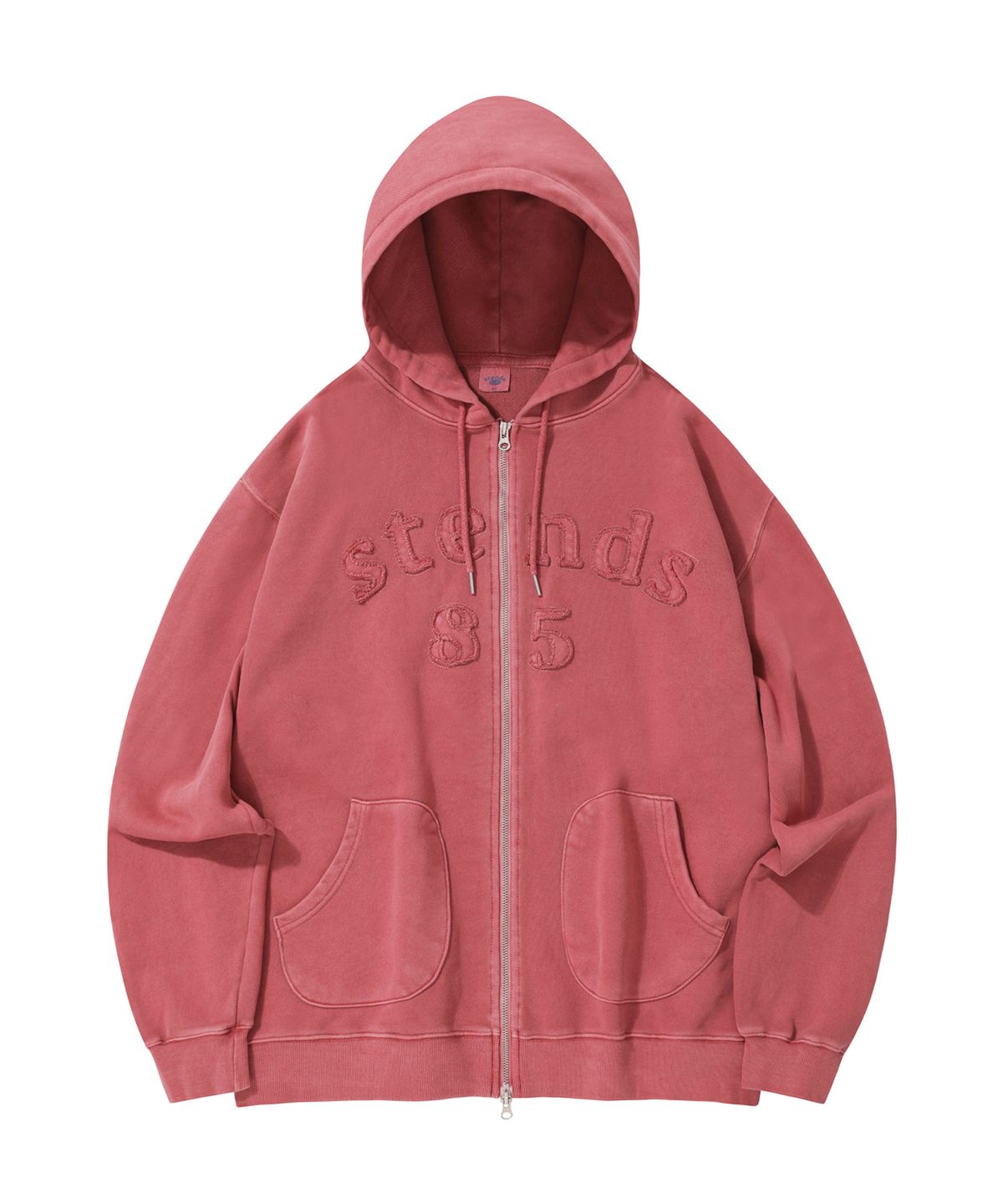 스탠즈(STENDS) [M~4XL] 피그먼트 아치 로고 후드 집업_핑크