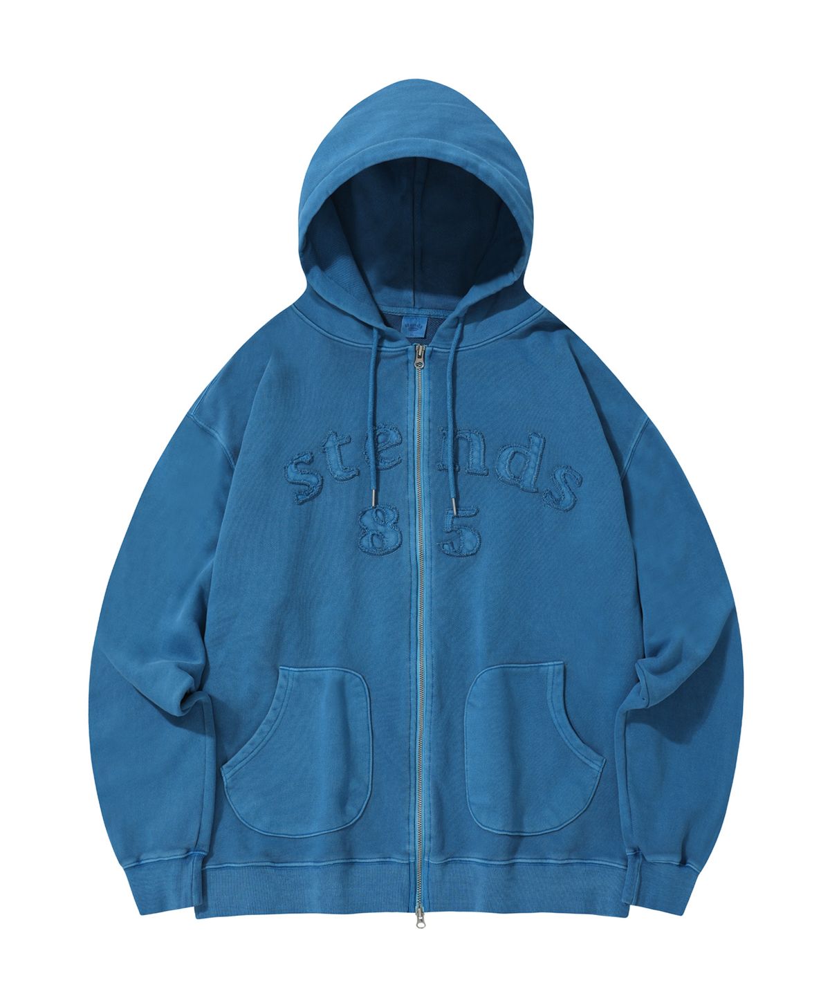 스탠즈(STENDS) [M~4XL] 피그먼트 아치 로고 후드 집업_블루