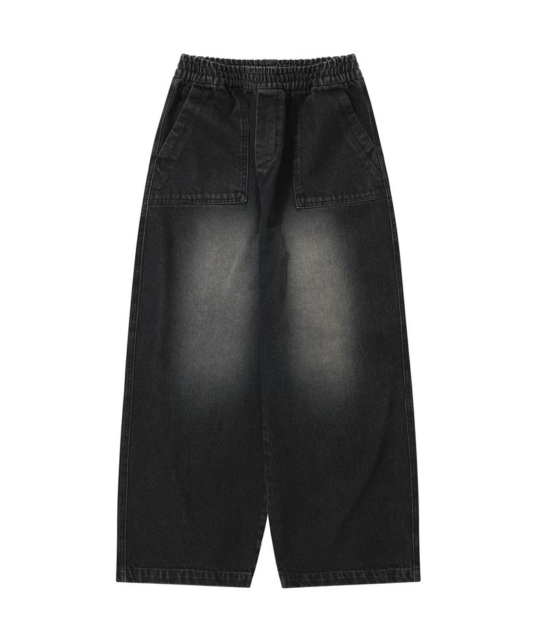 [M~4XL] 퍼티그 밴딩 데님 팬츠_블랙