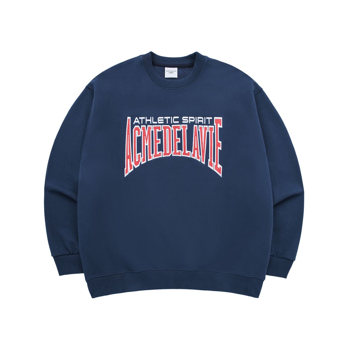 아크메드라비(ACME DE LA VIE) VARSITY LOGO EMBOSSING NEEDLEWORK SWEATSHIRT NAVY
