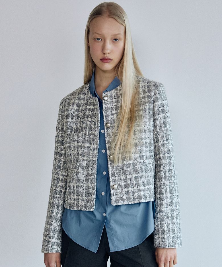 MIXED TWEED JACKET_BLUE GRAY