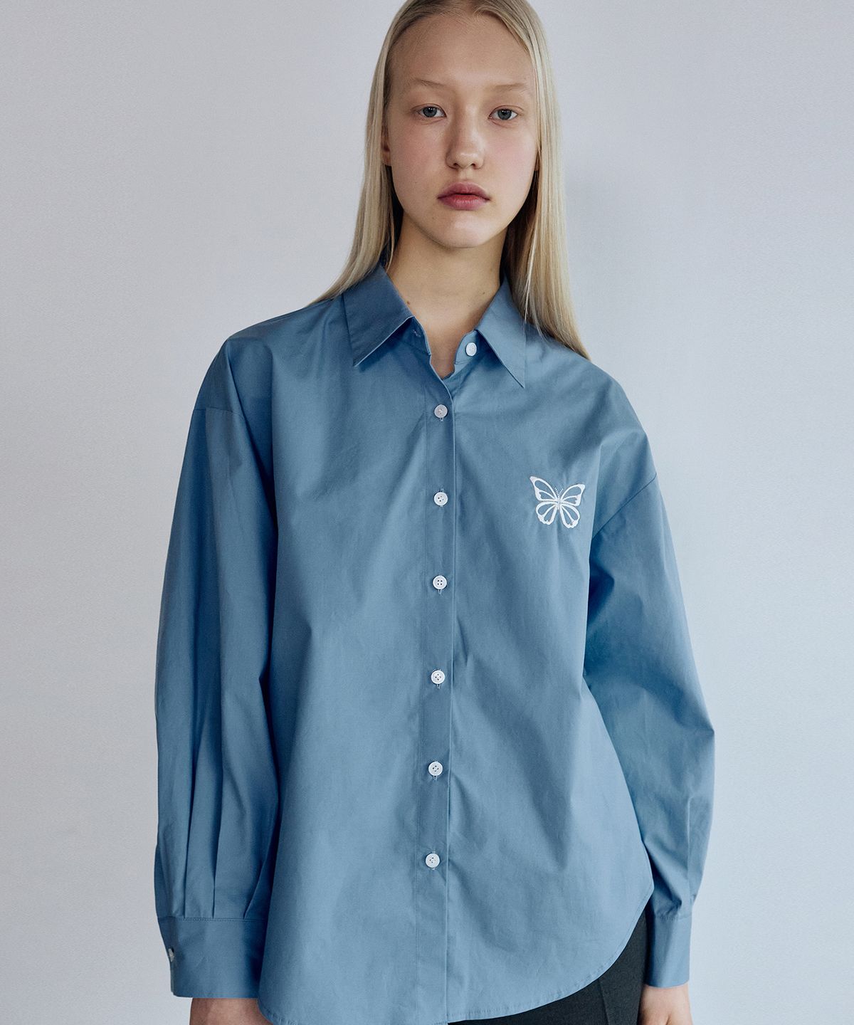 닉앤니콜(NICK&NICOLE) OVERFIT PAPER COTTON BUTTERFLY SHIRT_BLUE