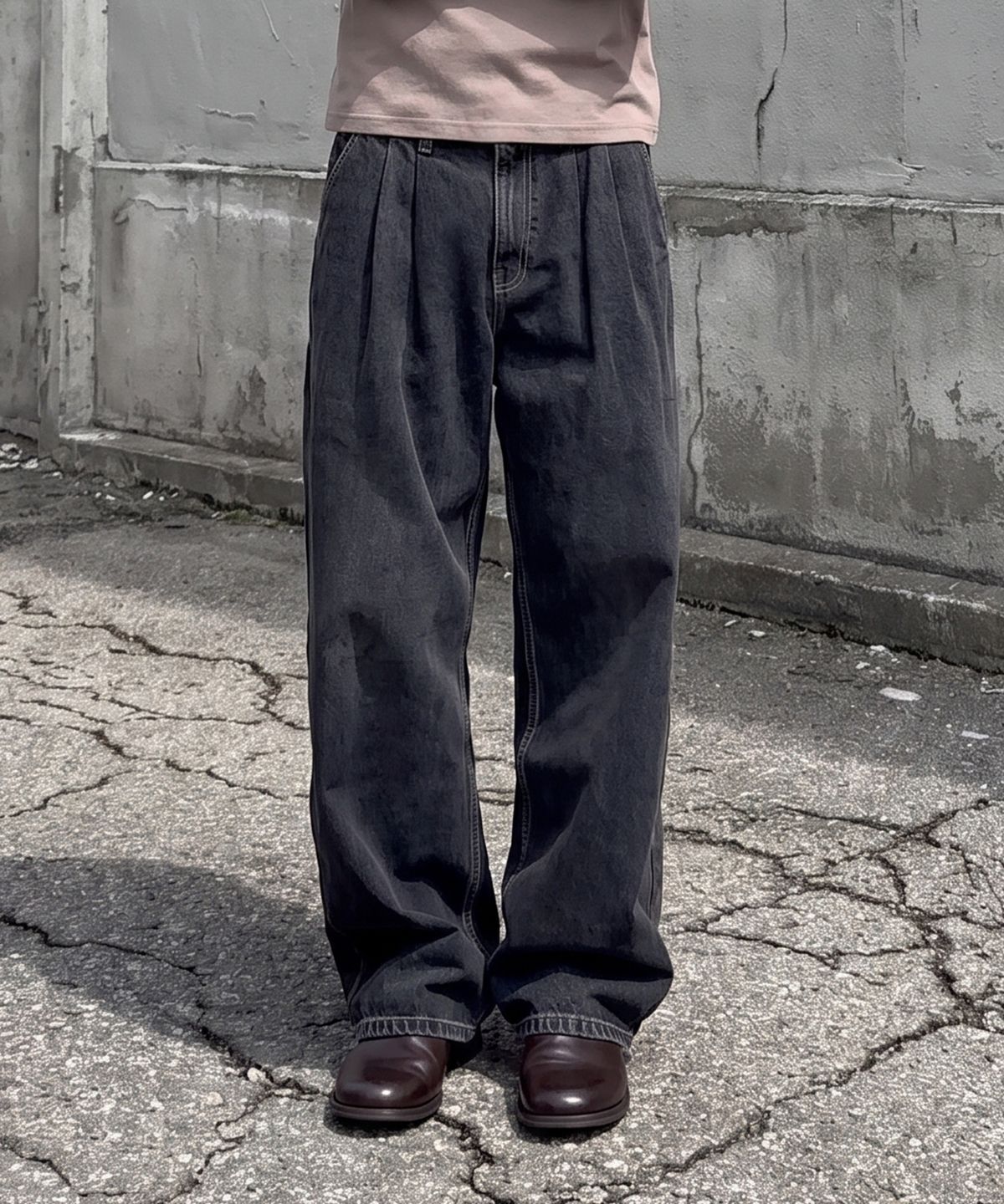 데케트(DECET) Dawn 2Pleats Wide Jeans DCPT007BRBlack