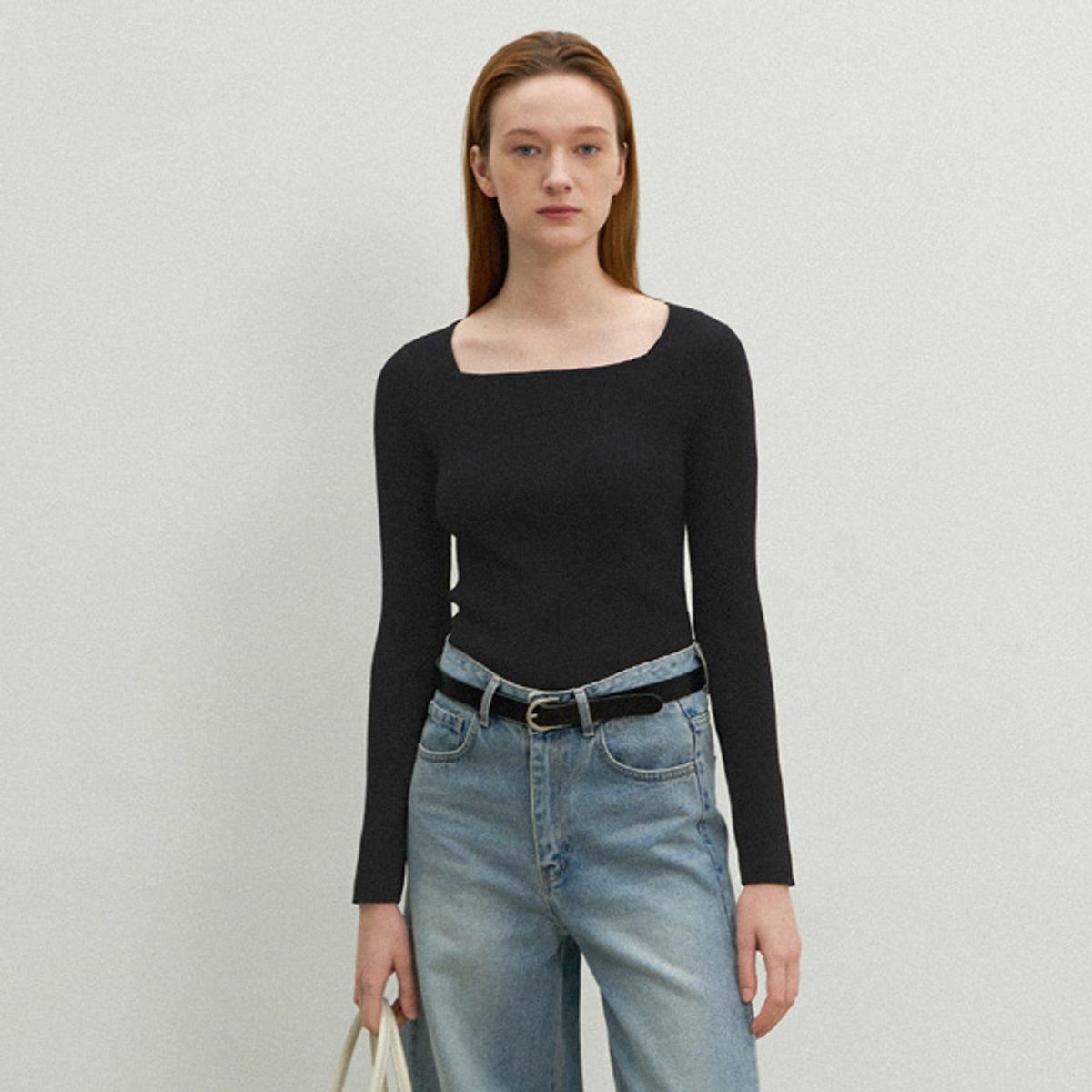 아틀리에 나인(ATELIER NAIN) ESSENTIAL SQUARE NECK RIBBED KNIT(T-6758)