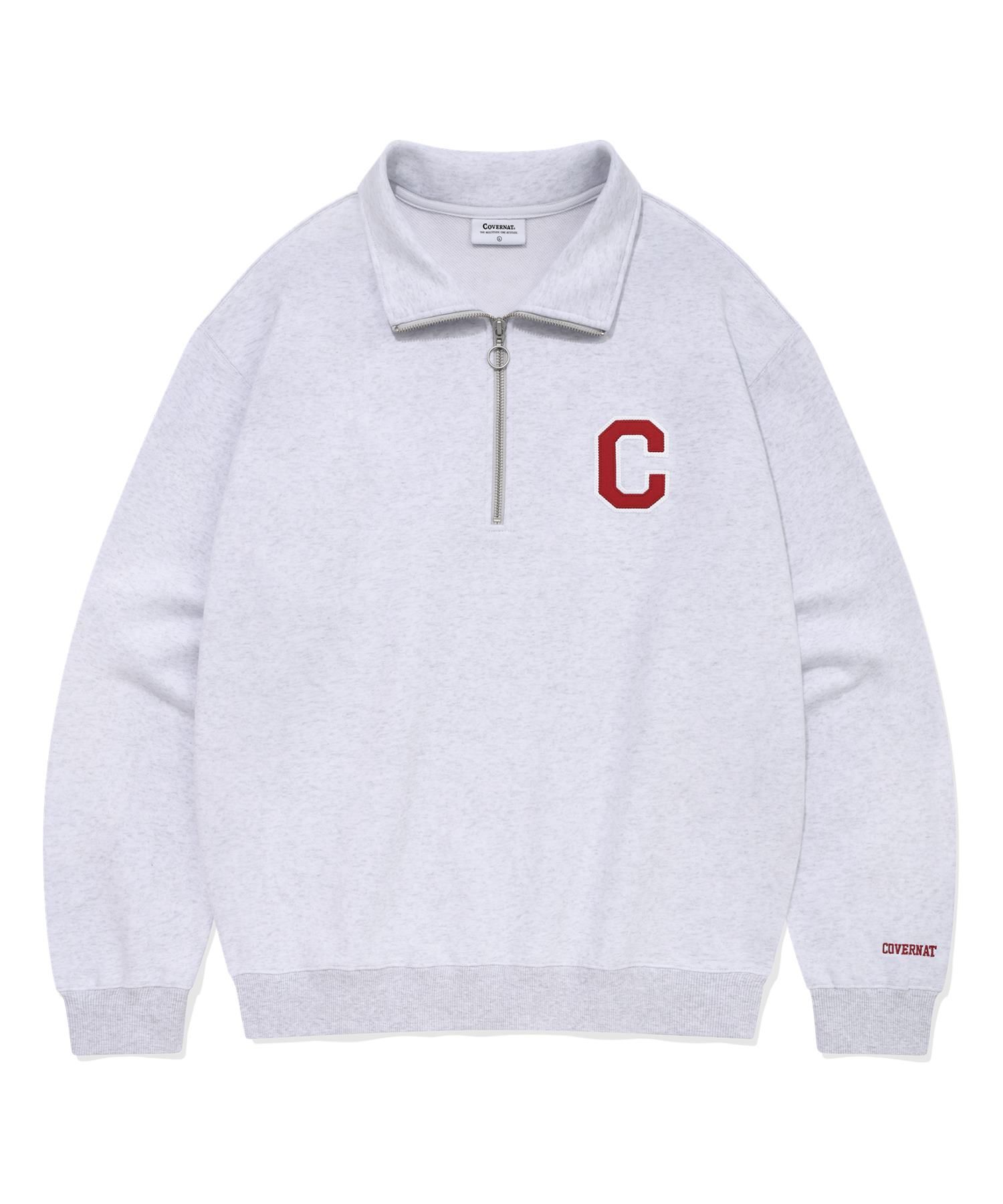 MUSINSA | COVERNAT C Logo Half Zip-up Sweatshirt Heather Gray