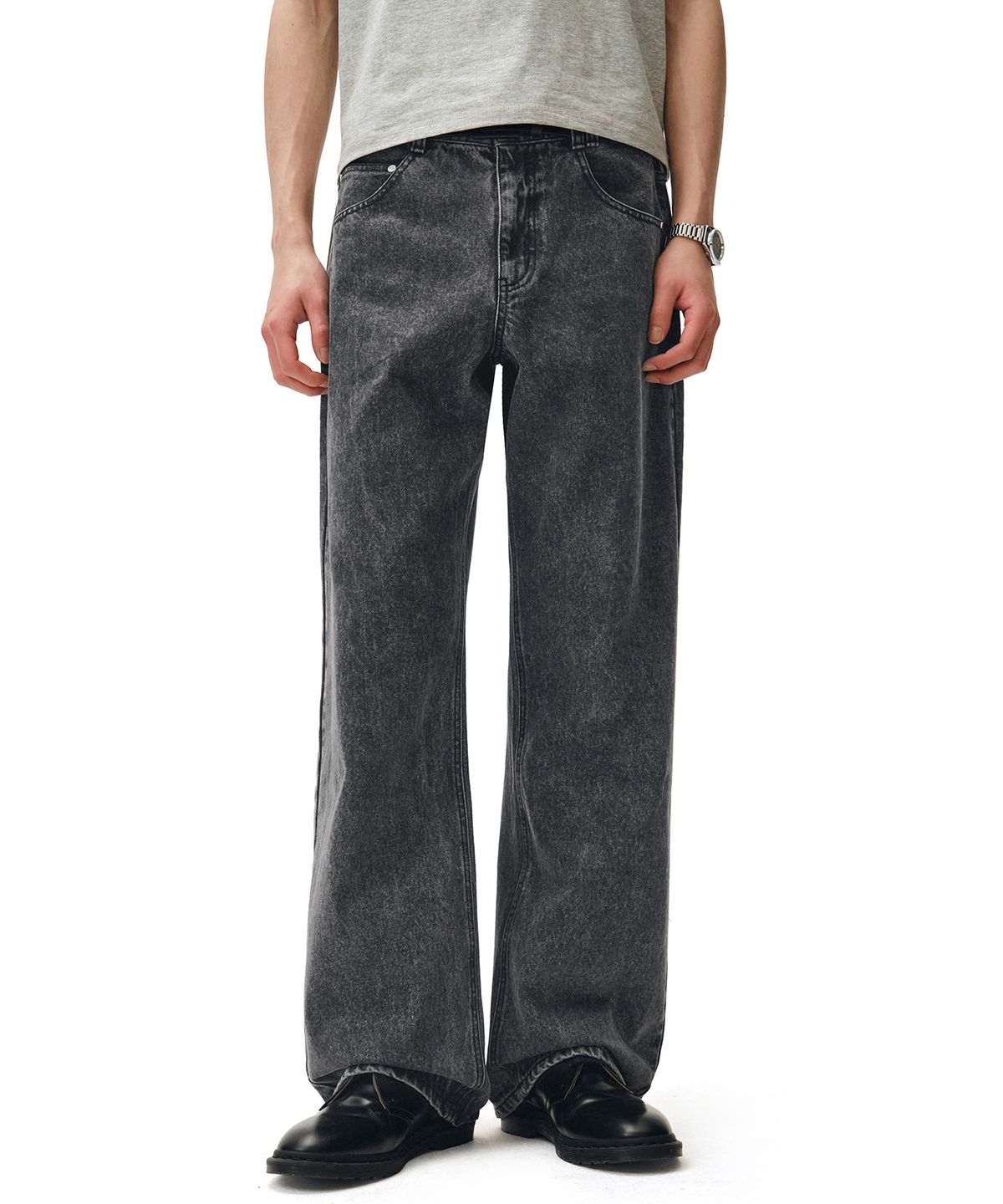 데케트(DECET) Mid Rise Wide Jeans DCPT027AshBlack