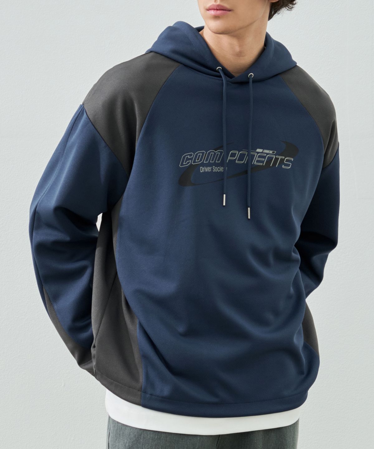 드로우핏(DRAW FIT) 블록코어 저지 후드 롱 슬리브 [NAVY]
