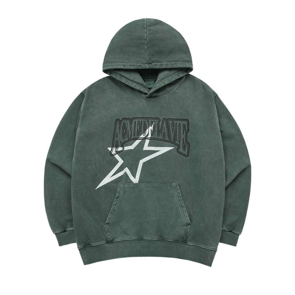 아크메드라비(ACME DE LA VIE) STAR AE LOGO PIGMENT WASHING HOODIE GREEN
