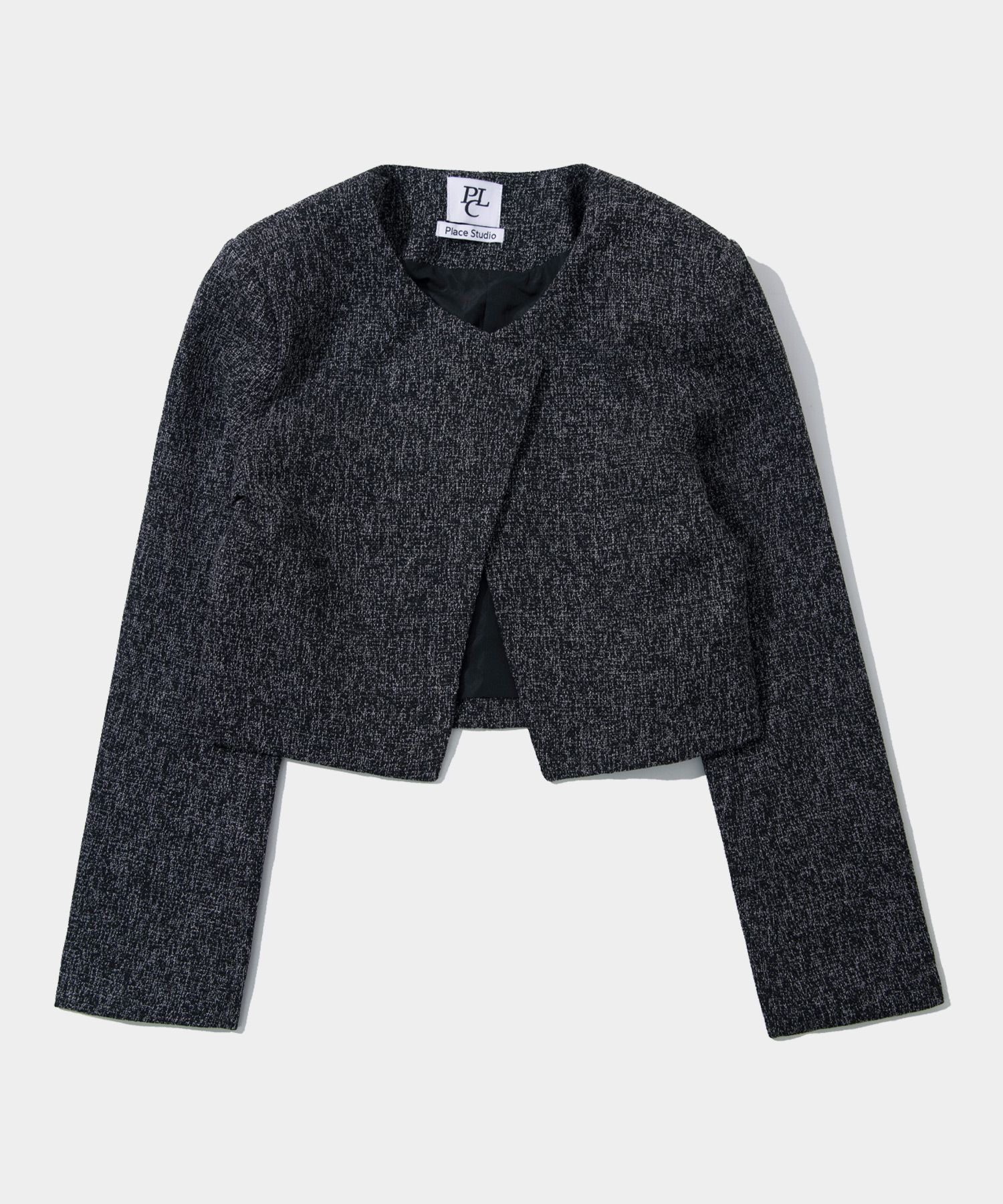MUSINSA | PLACE STUDIO Tweed round neck cropped blazer short