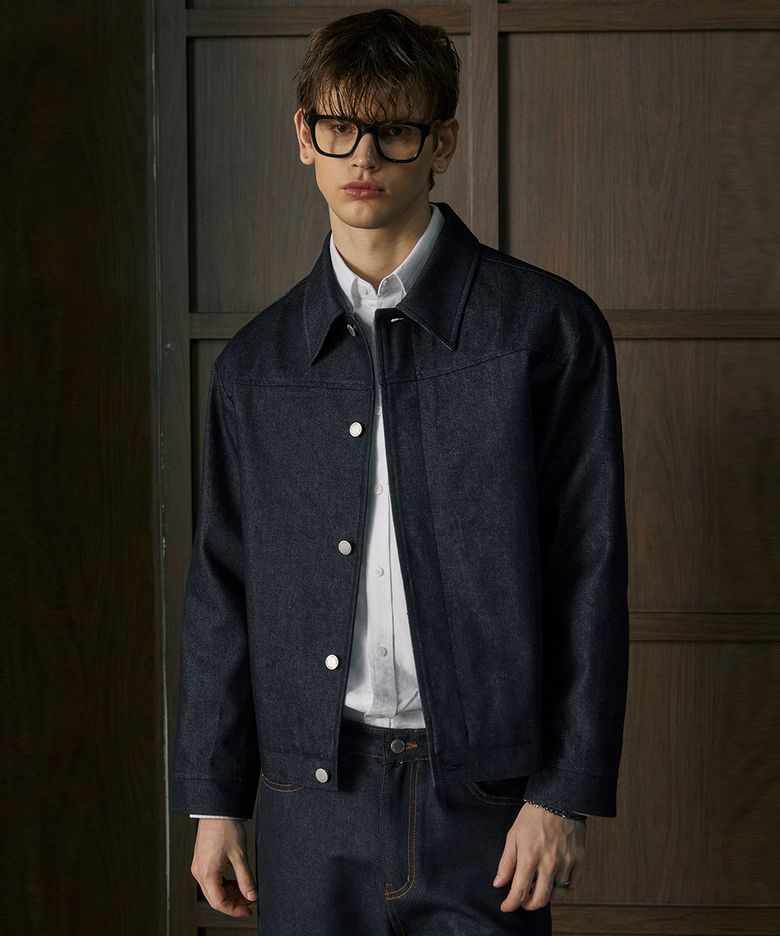 히든 버튼 소프트 코튼 트러커 자켓 INDIGO DENIM