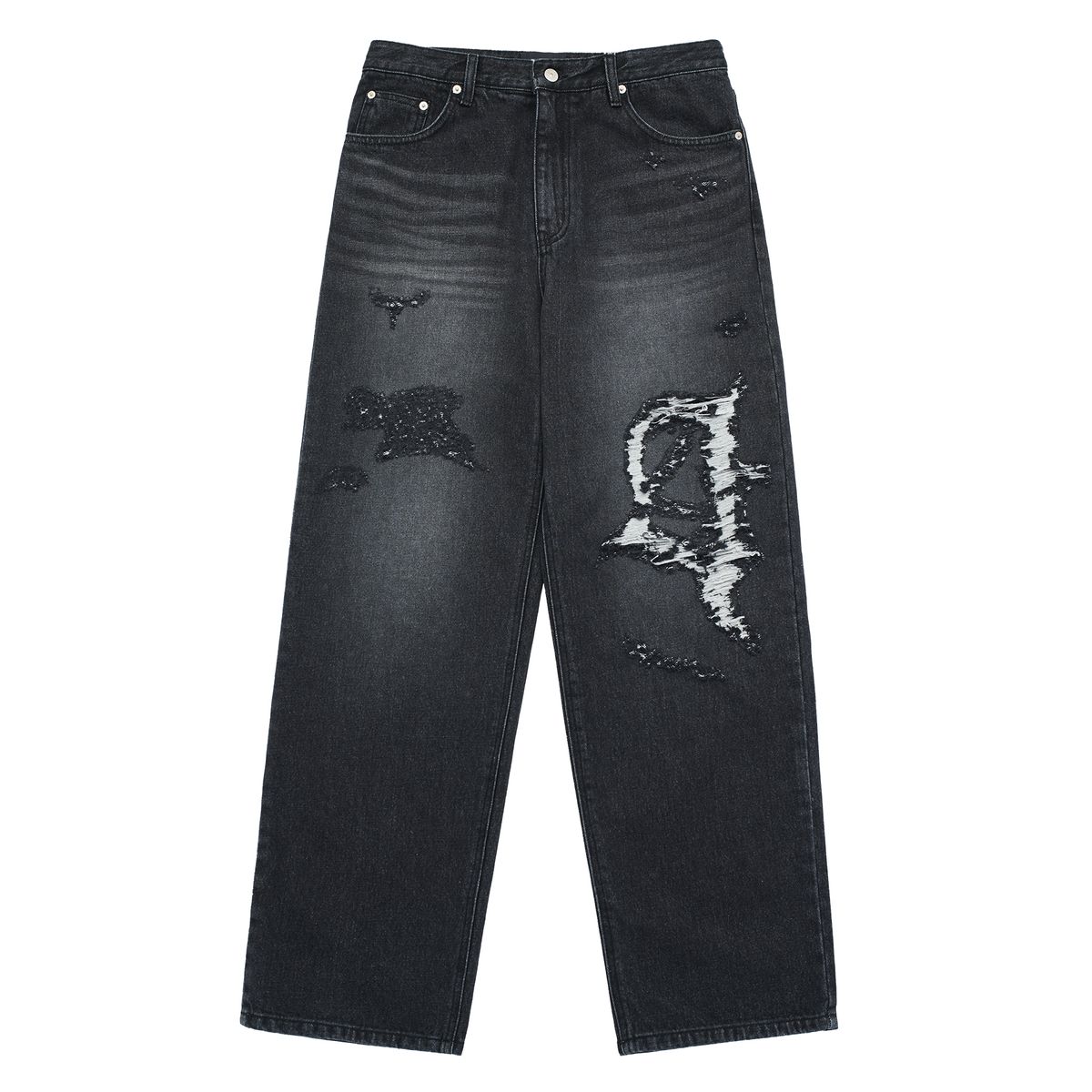 아크메드라비(ACME DE LA VIE) SYMBOL DESTROYED WASHING DENIM PANTS BLACK