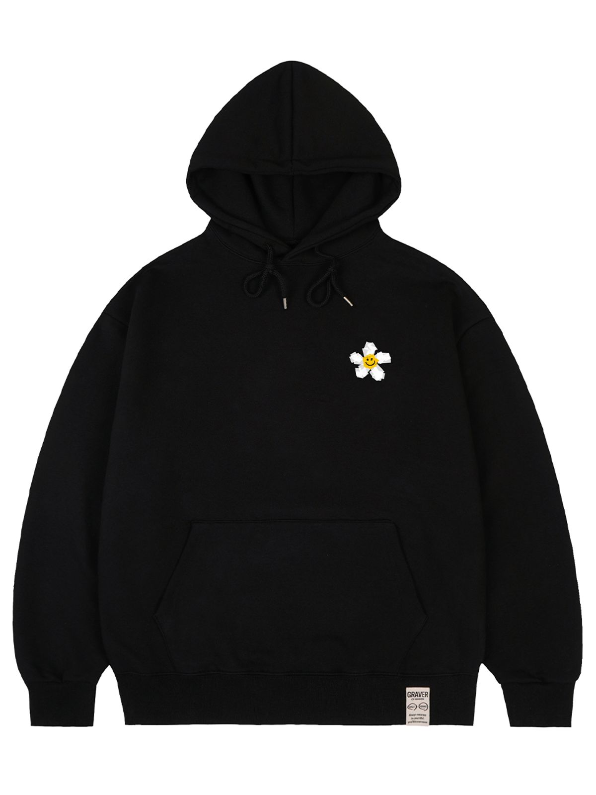 그레이버(GRAVER) [UNISEX]스몰 테잎 플라워 도트 스마일 후드티_블랙