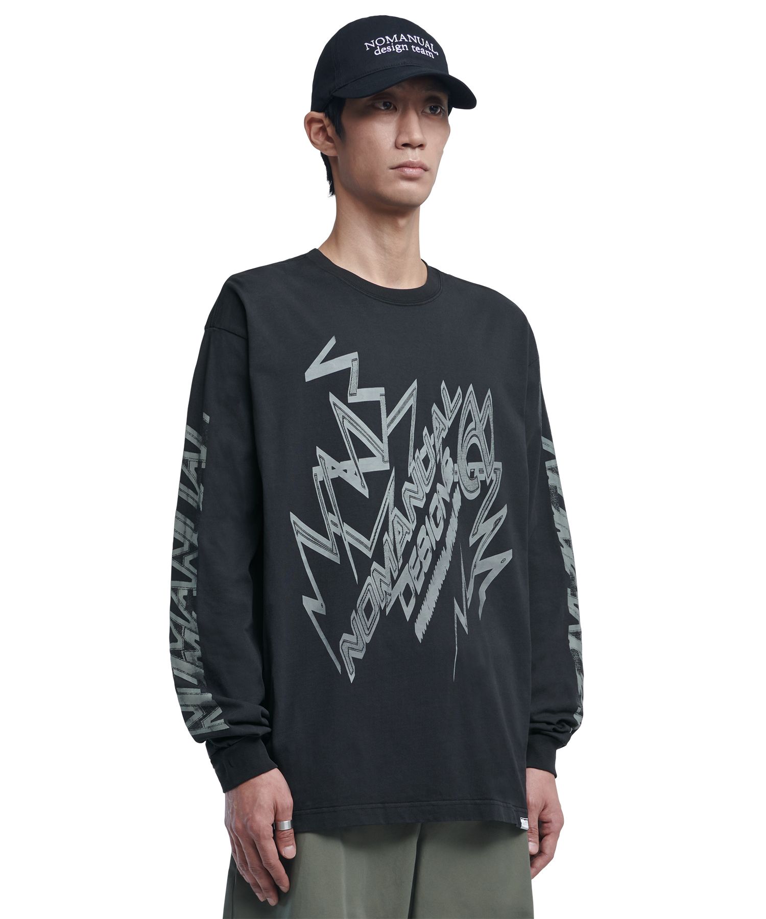 Tシャツ・カットソー NOMANUAL THUNDER LOGO LONG SLEEVE TEE 4HA015 MUSINSA | NOMANUAL THUNDER LOGO LONG SLEEVE TEE - WASHED BLACK
