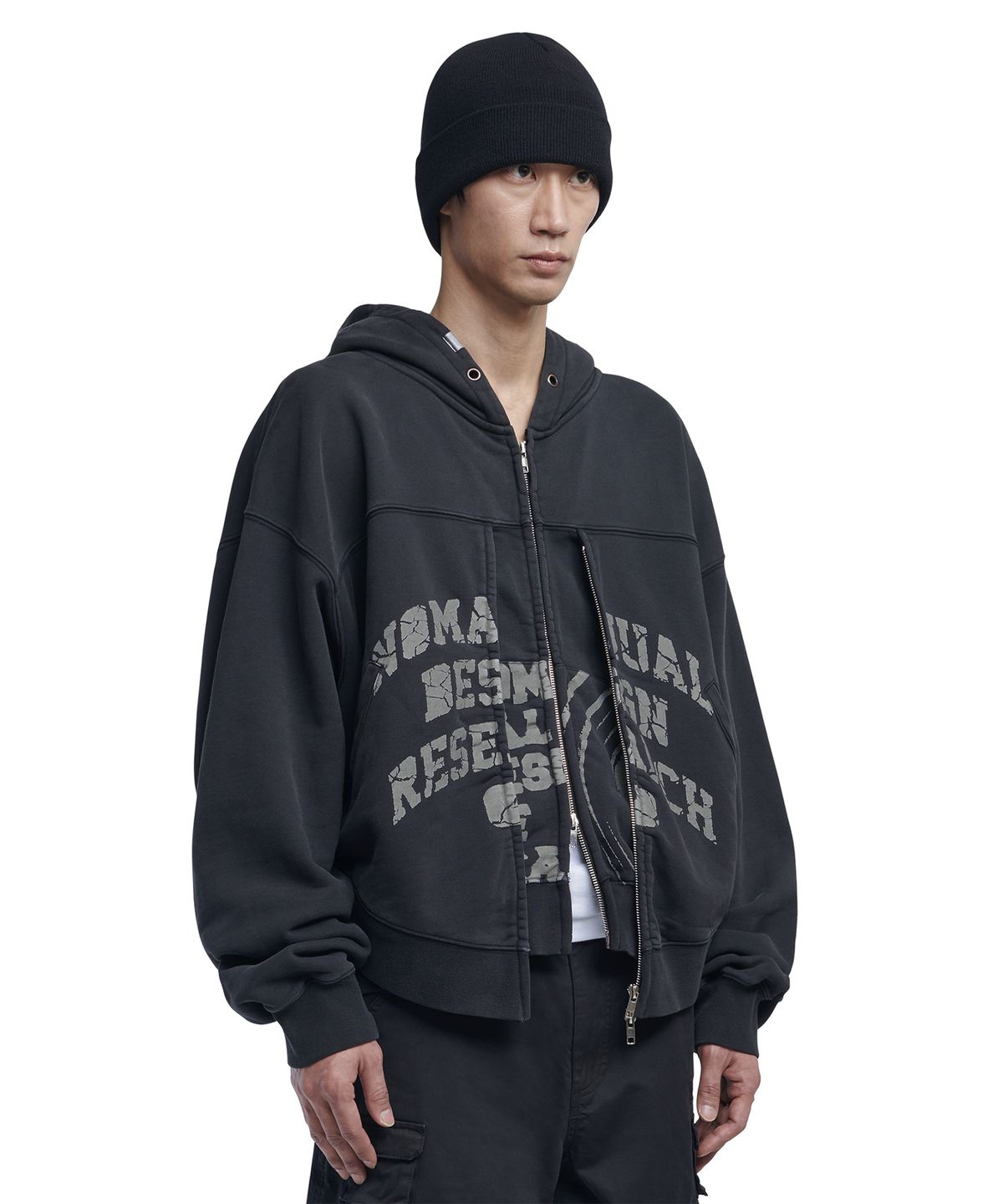 노매뉴얼(NOMANUAL) OVERDYED D.F.L HOODED ZIP-UP - WASHED BLACK