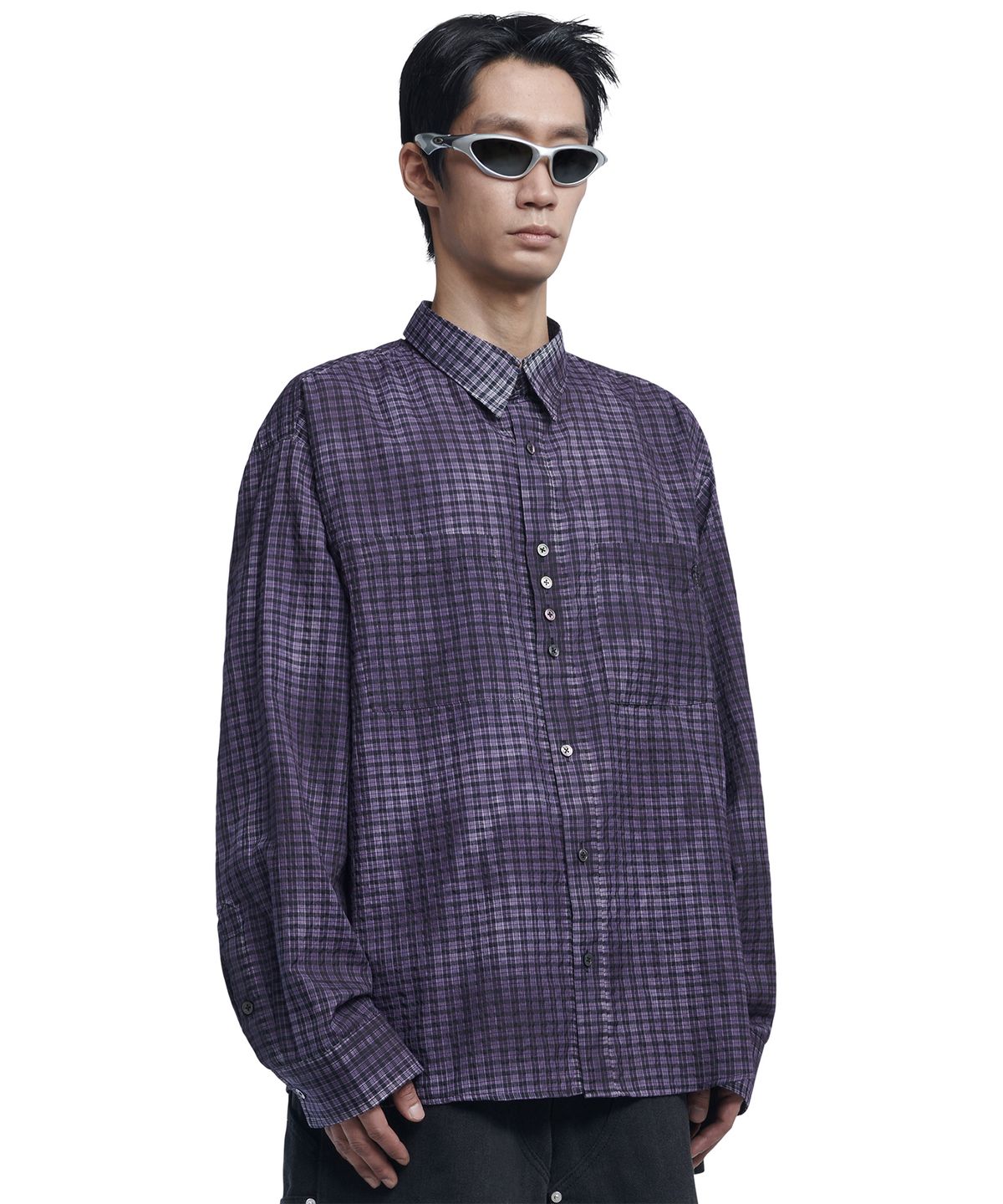 노매뉴얼(NOMANUAL) OVERDYED CHECK SHIRT - PURPLE