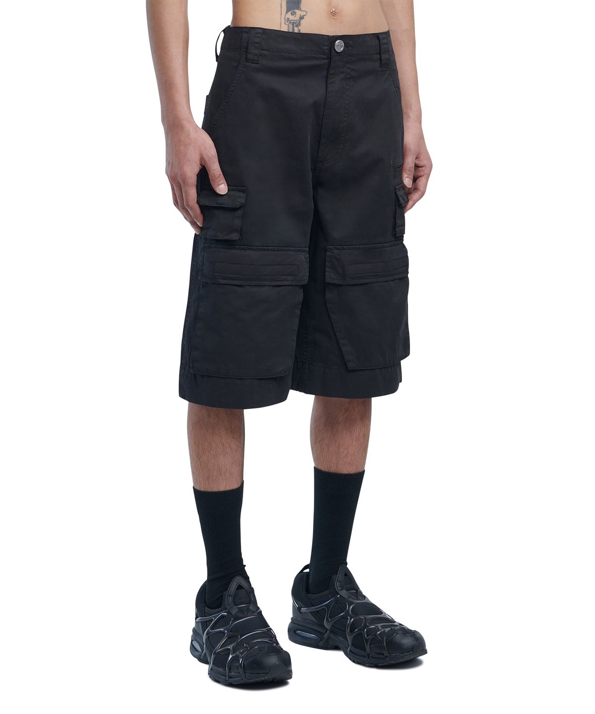 노매뉴얼(NOMANUAL) B.M CARGO SHORTS - WASHED BLACK