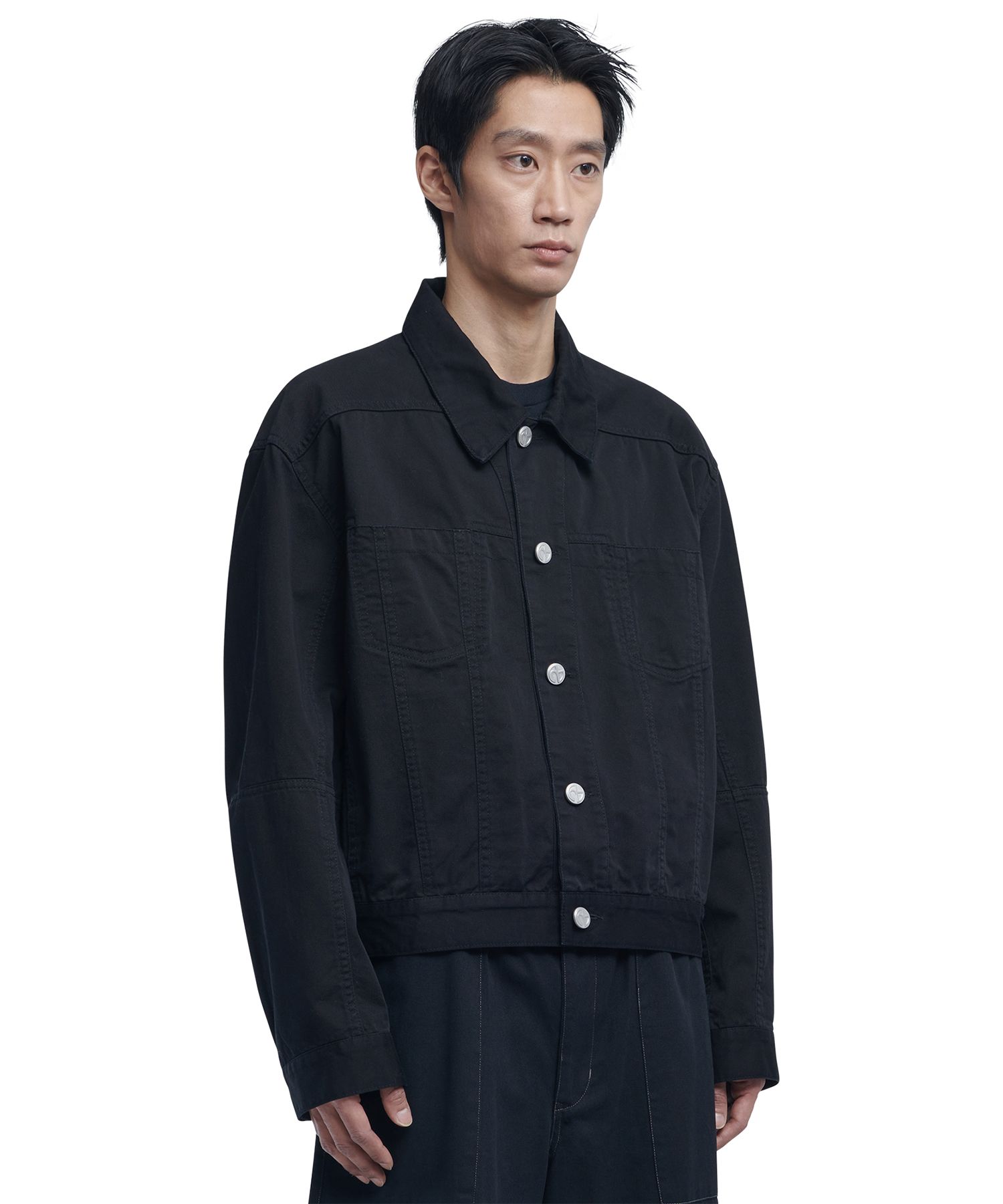 MUSINSA | NOMANUAL PL STITCHED TRUCKER JACKET - BLACK