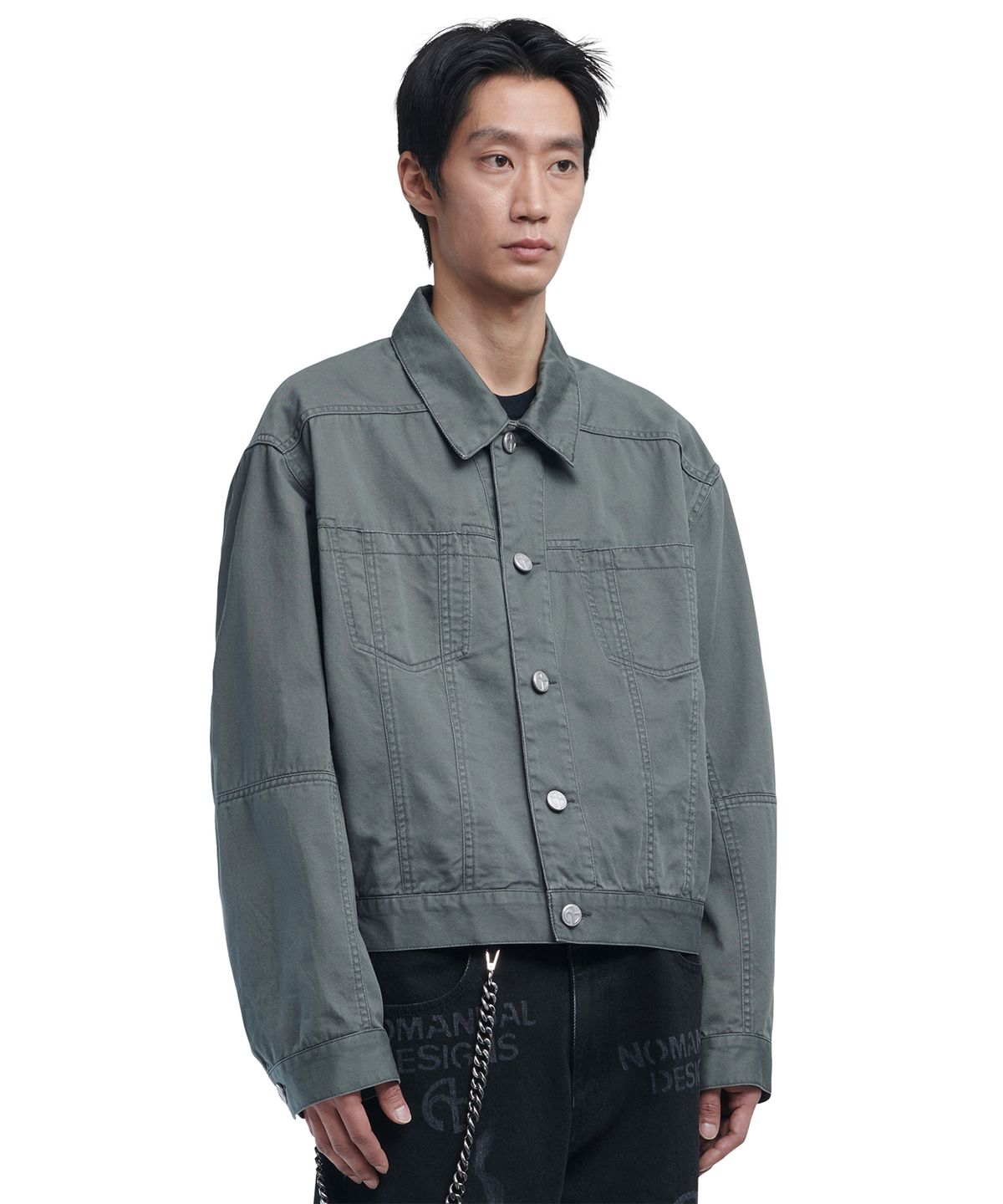 노매뉴얼(NOMANUAL) P.L STITCHED TRUCKER JACKET - KHAKI GRAY