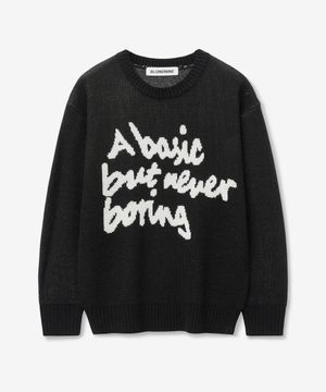 슬로건 라운드 니트 스웨터_블랙