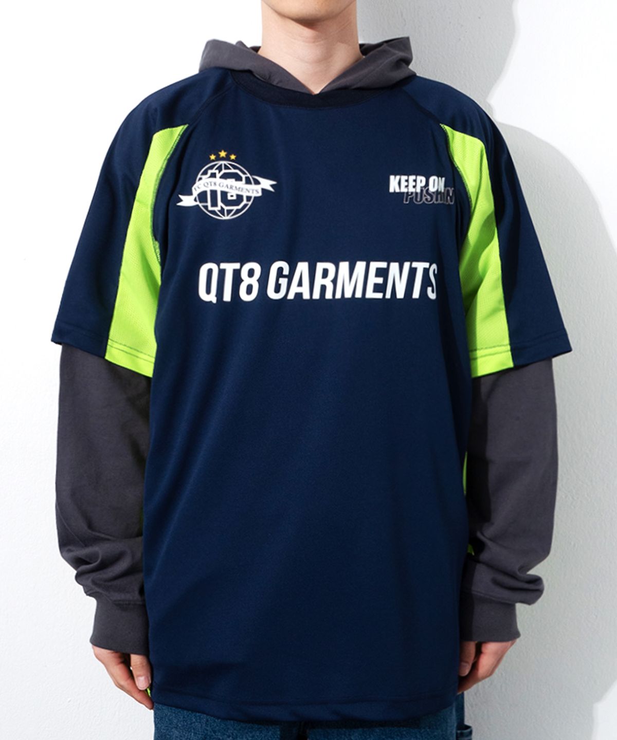 큐티에잇 가먼츠(QT8 GARMENTS) OC 3R Soccer Layered Hoodie Jersey (Navy)