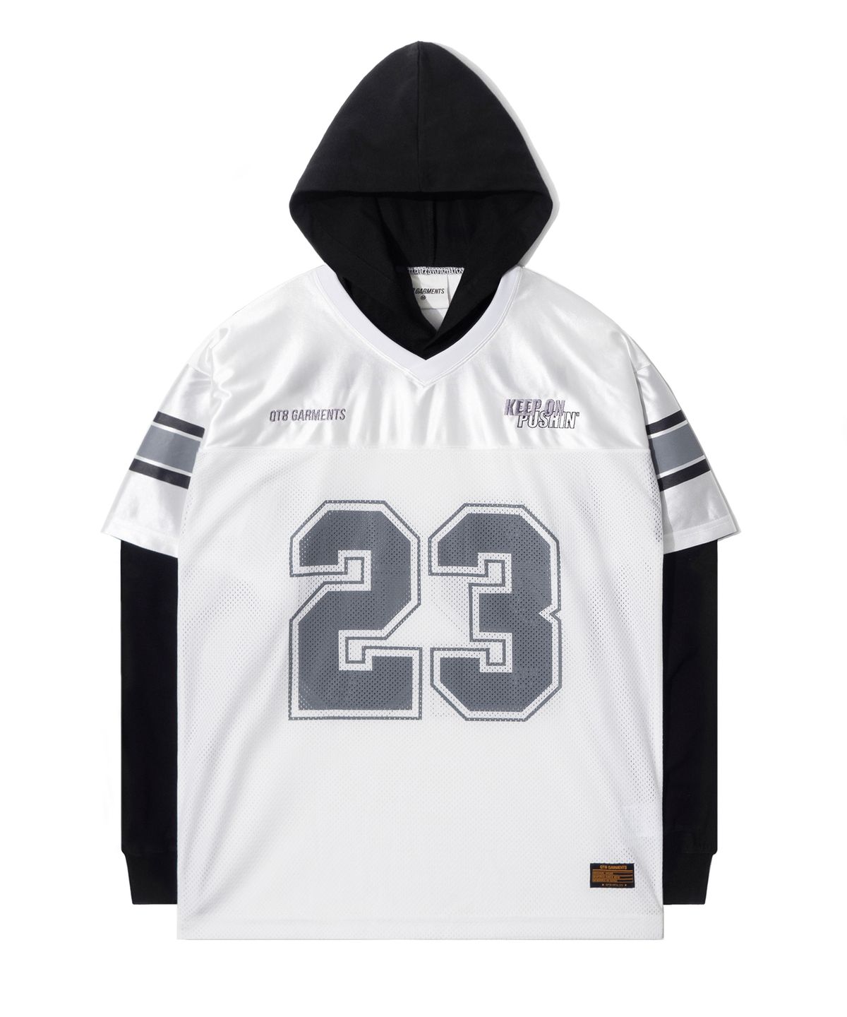 큐티에잇 가먼츠(QT8 GARMENTS) OC Football Layered Hoodie Jersey (Ivory)