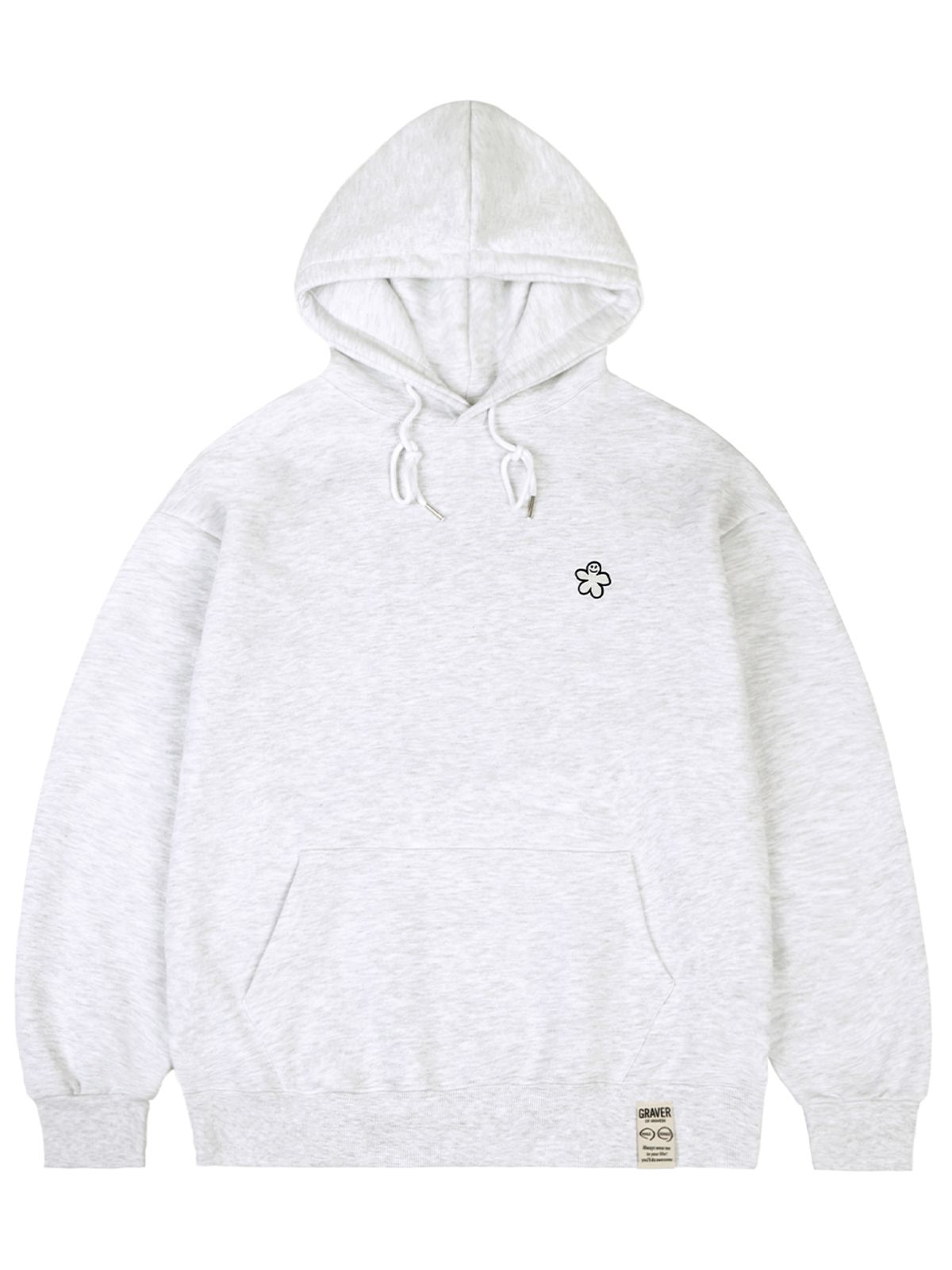 그레이버(GRAVER) [UNISEX]화이트 오드플라워 자수 후드티_멜란지화이트