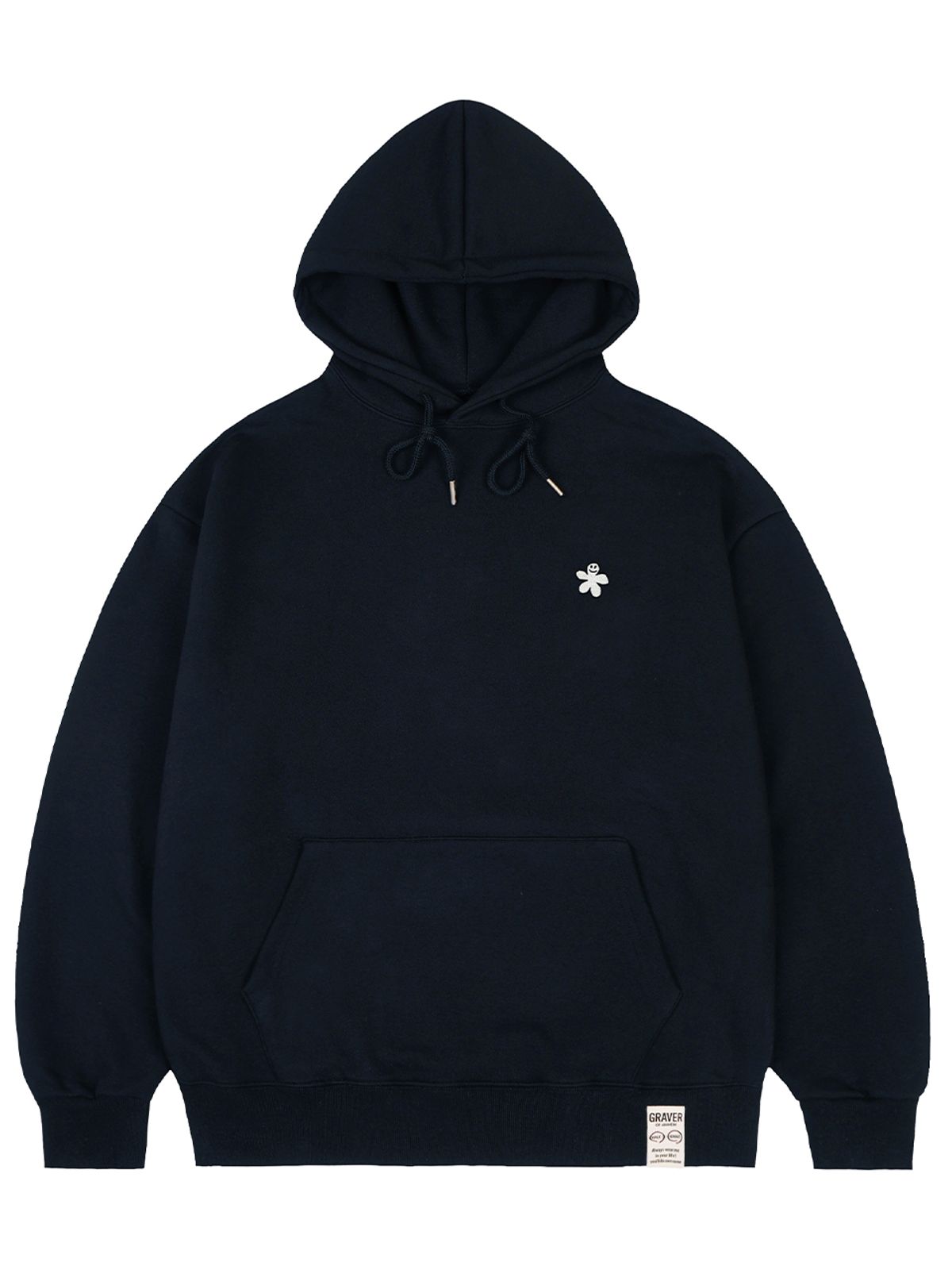 그레이버(GRAVER) [UNISEX]화이트 오드플라워 자수 후드티_네이비