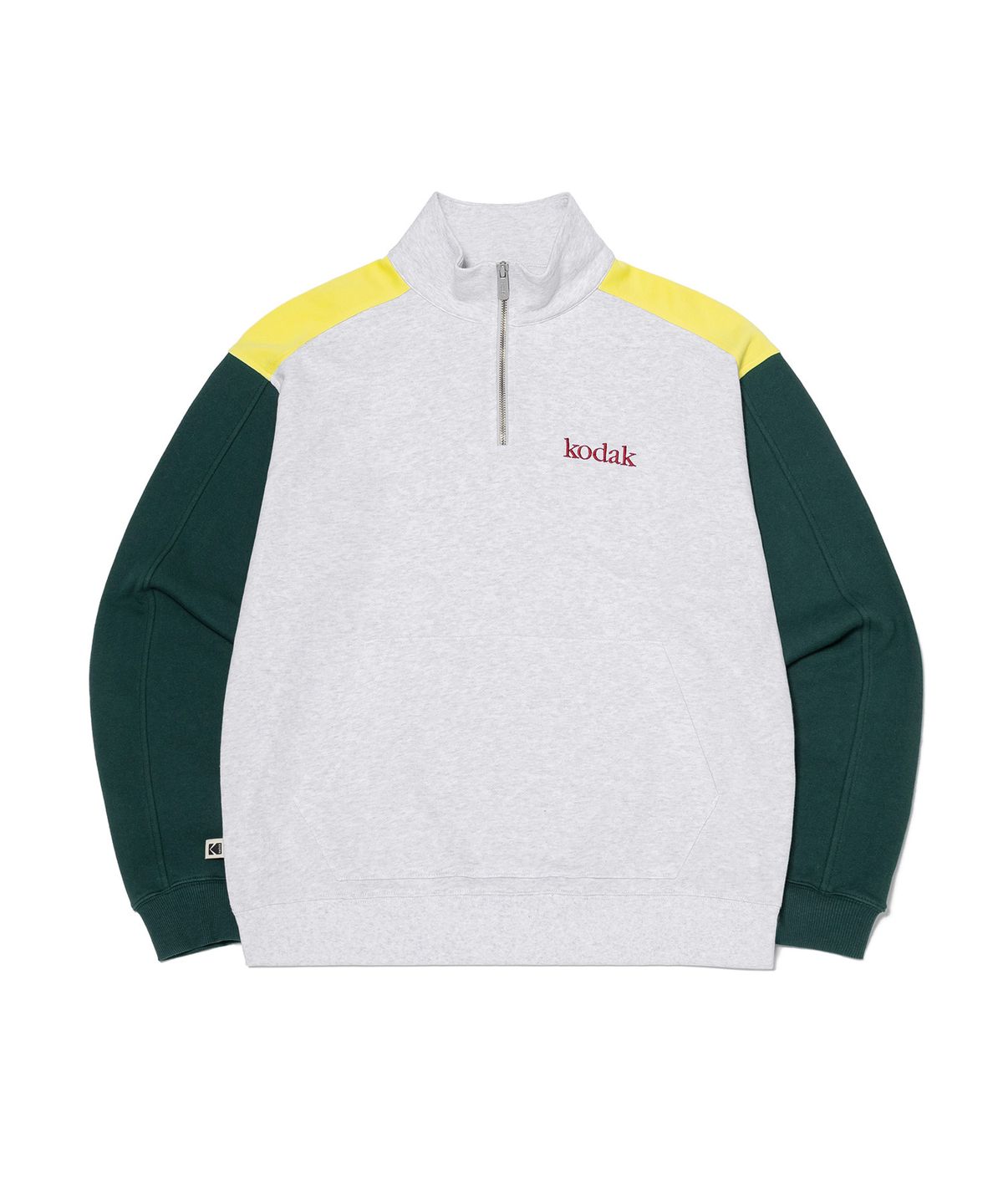 코닥(KODAK) 로고 컬러블럭 반집업 맨투맨 WHITE MELANGE