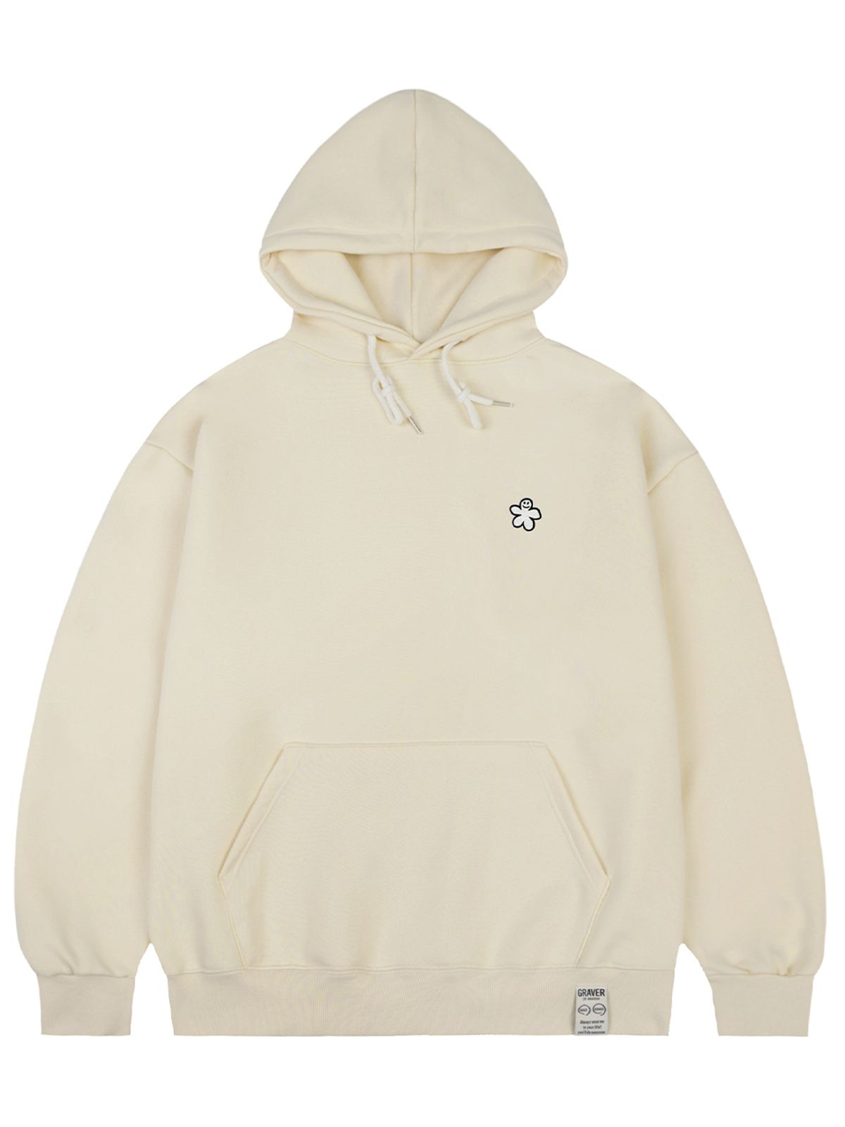 그레이버(GRAVER) [UNISEX]화이트 오드플라워 자수 후드티_크림