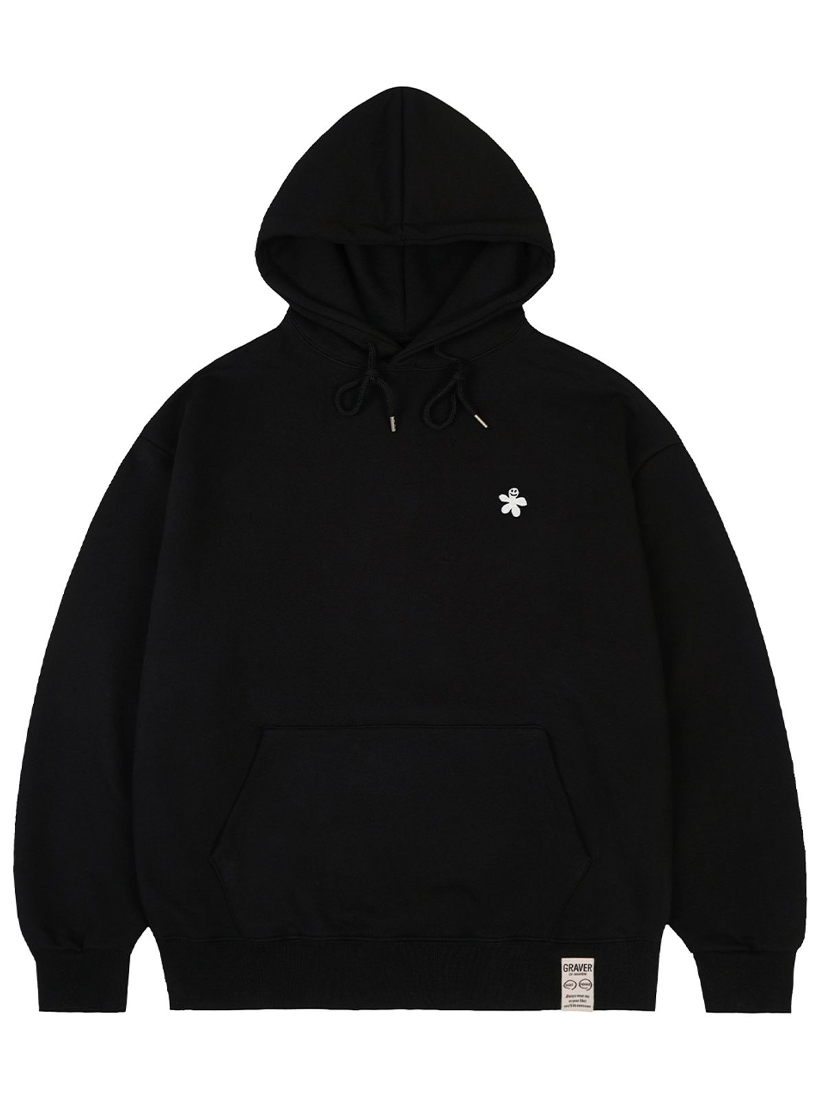 그레이버(GRAVER) [UNISEX]화이트 오드플라워 자수 후드티_블랙