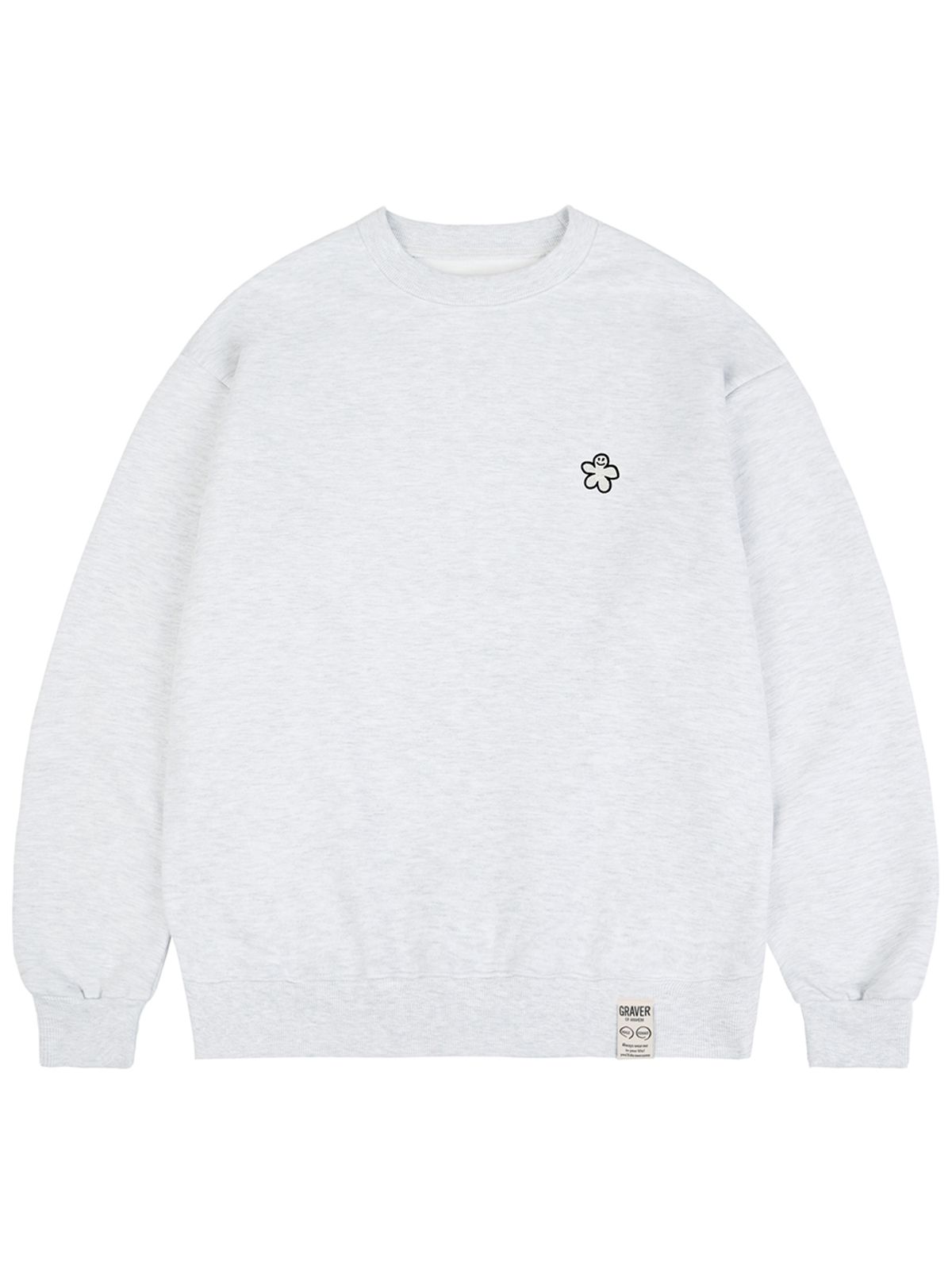 그레이버(GRAVER) [UNISEX]화이트 오드플라워 자수 맨투맨_멜란지화이트