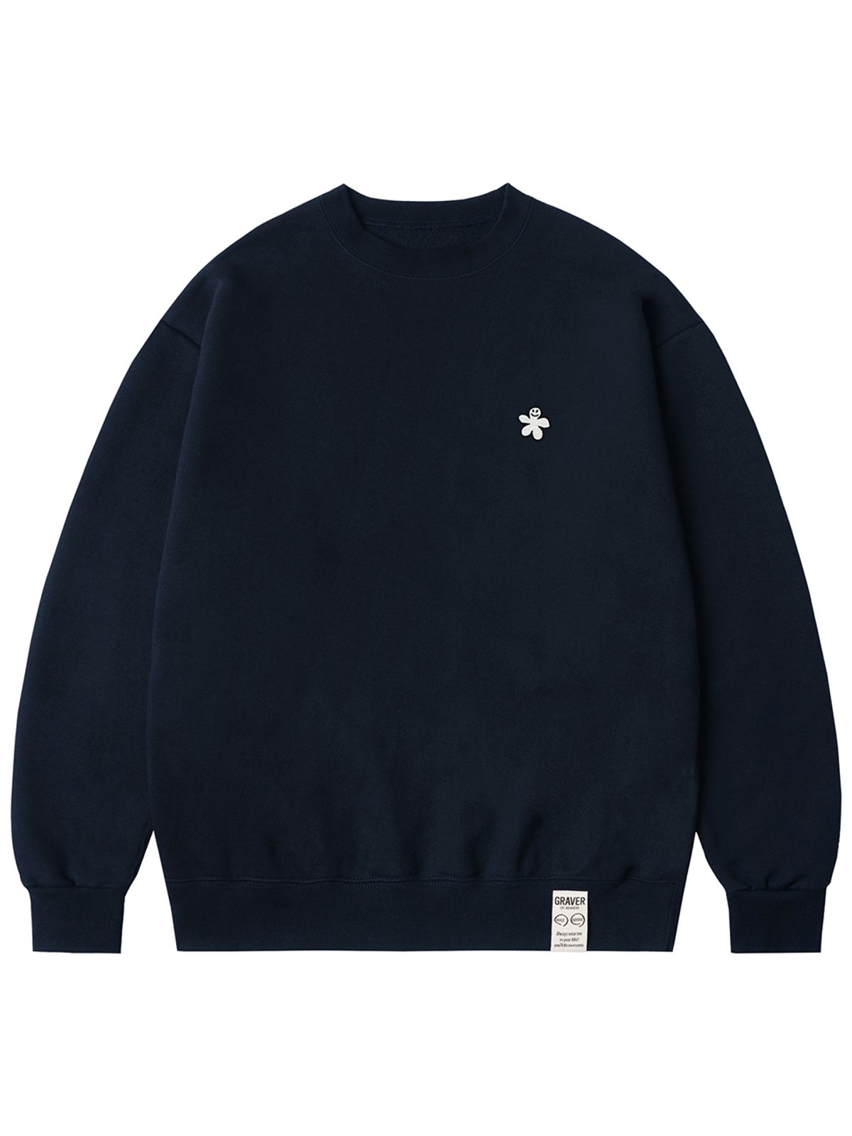 그레이버(GRAVER) [UNISEX]화이트 오드플라워 자수 맨투맨_네이비