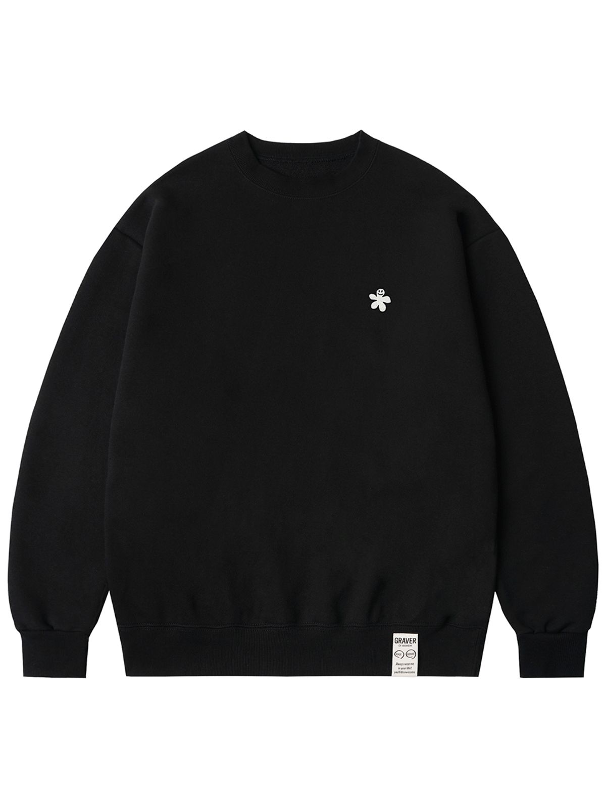 그레이버(GRAVER) [UNISEX]화이트 오드플라워 자수 맨투맨_블랙
