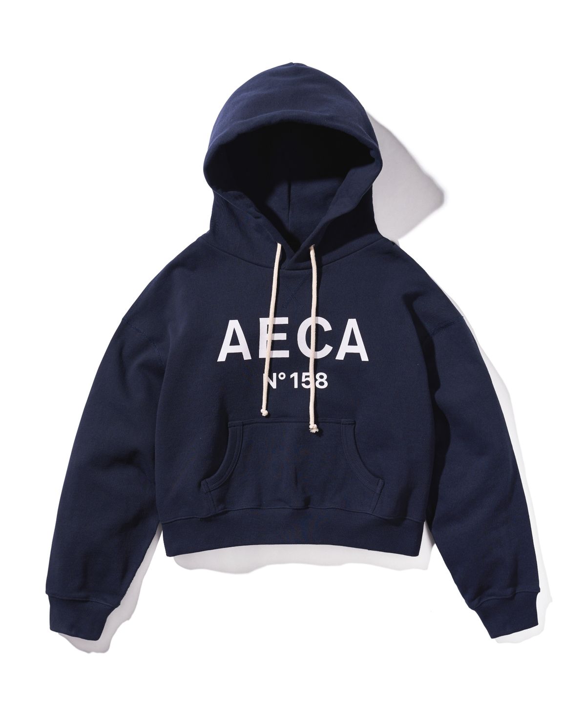 에이카화이트(AECA) BIG LOGO CROP HOODIE-NAVY/WHITE